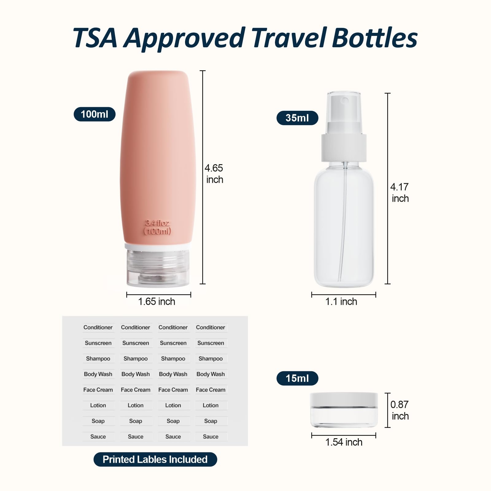 Packism Tsa Approved Toiletry Bottles - 6 Pack Leak Proof 3.4Oz Silicone Travel Bottles For Toiletries, Refillable Liquid Travel