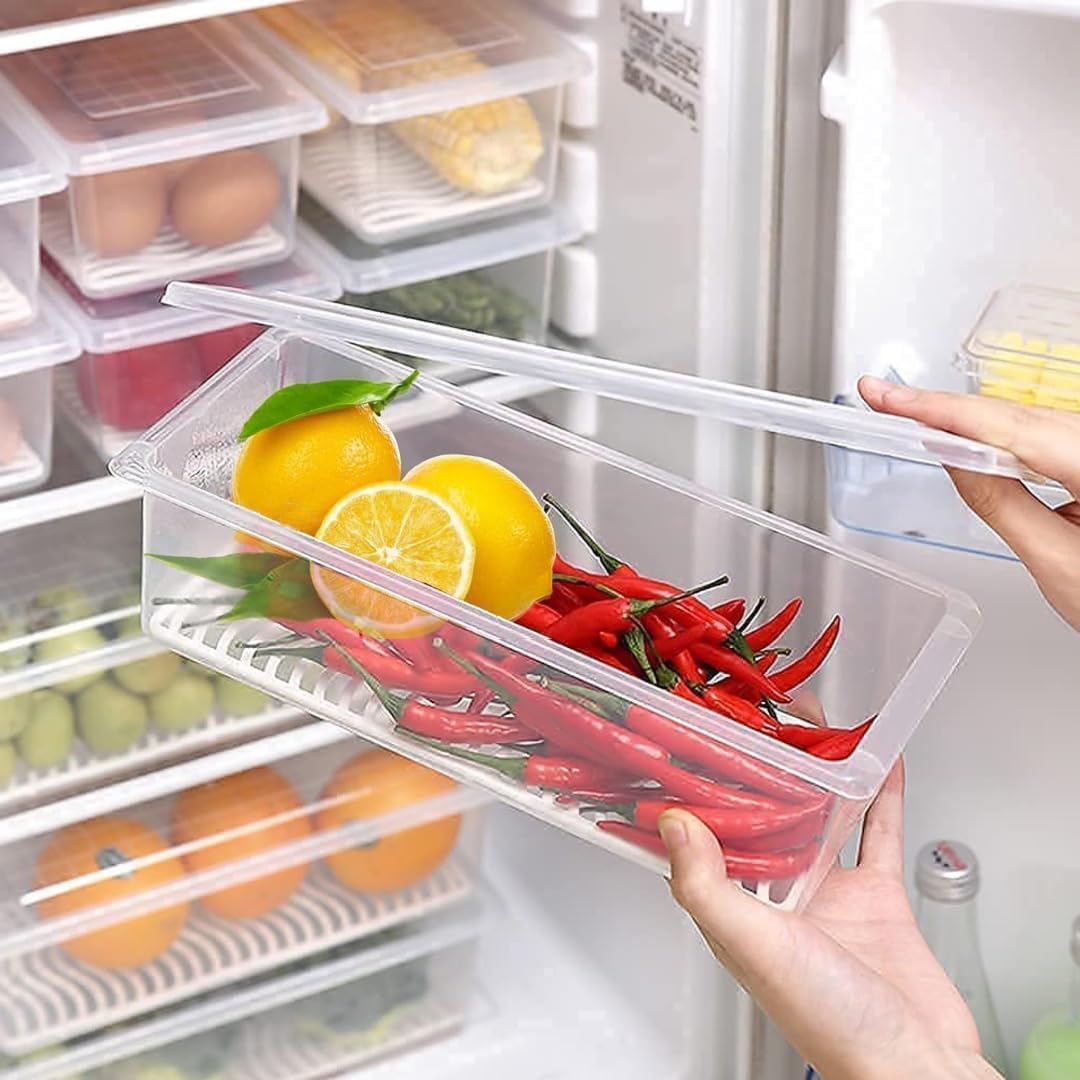 Verixpress Fridge Storage Boxes (Pack Of 6), Fridge Organizer With Removable Drain Plate, Fridge Storage Containers 1500 Ml, Kee