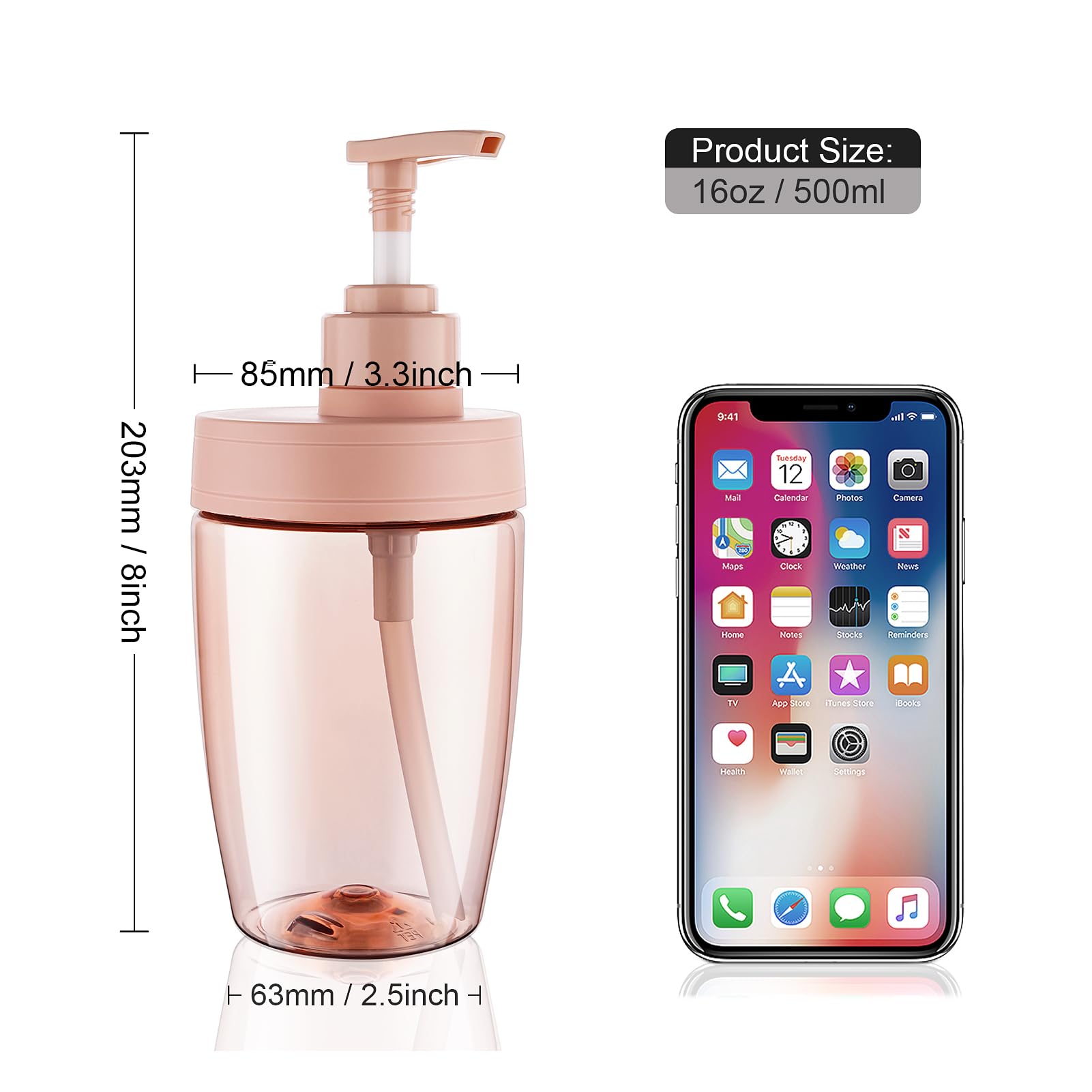 Kitchen Gims Soap Dispenser Empty Pump Bottles Dispenser 16Oz 2 Pack With Labels (Pink)