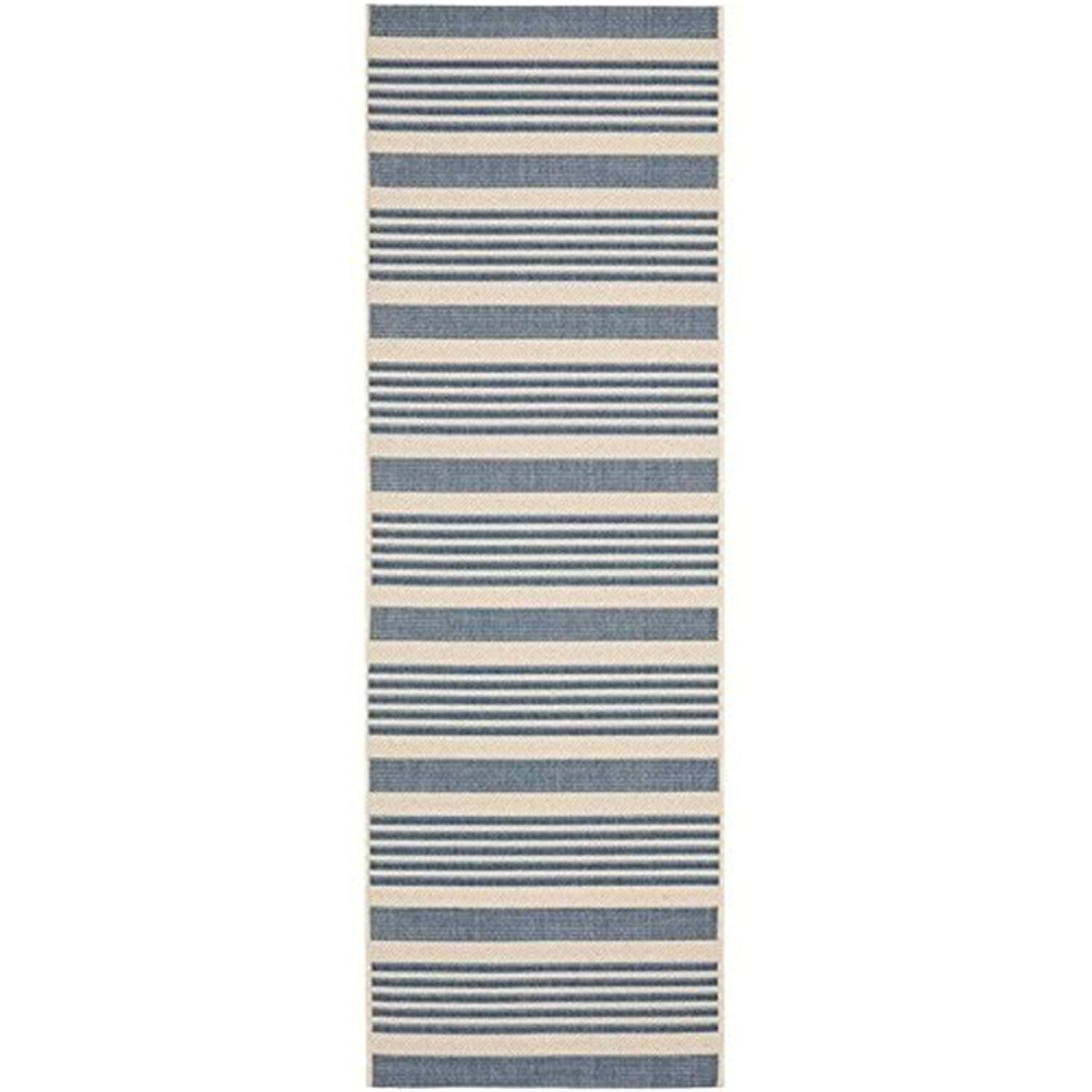 SAFAVIEH Courtyard Collection 23 x 10 Beige/Blue CY6062 Stripe Indoor/ Outdoor Patio Backyard Mudroom Runner Rug