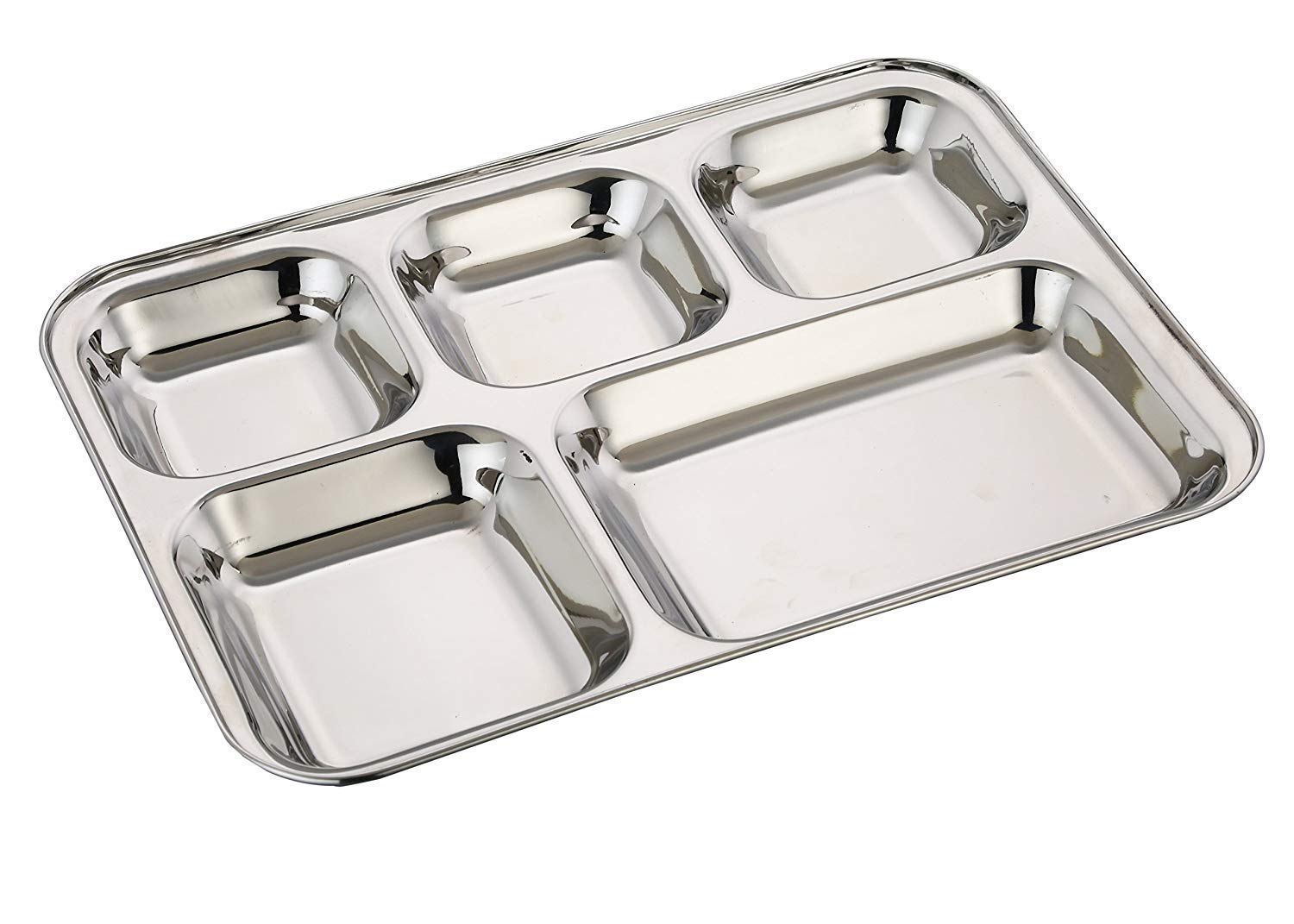 Khandekar Pack Of 2 Stainless Steel Lunch Plate, 5 Compartment Thali, Food Divided Plates, Dinner Plate Outdoor Camping And Ever