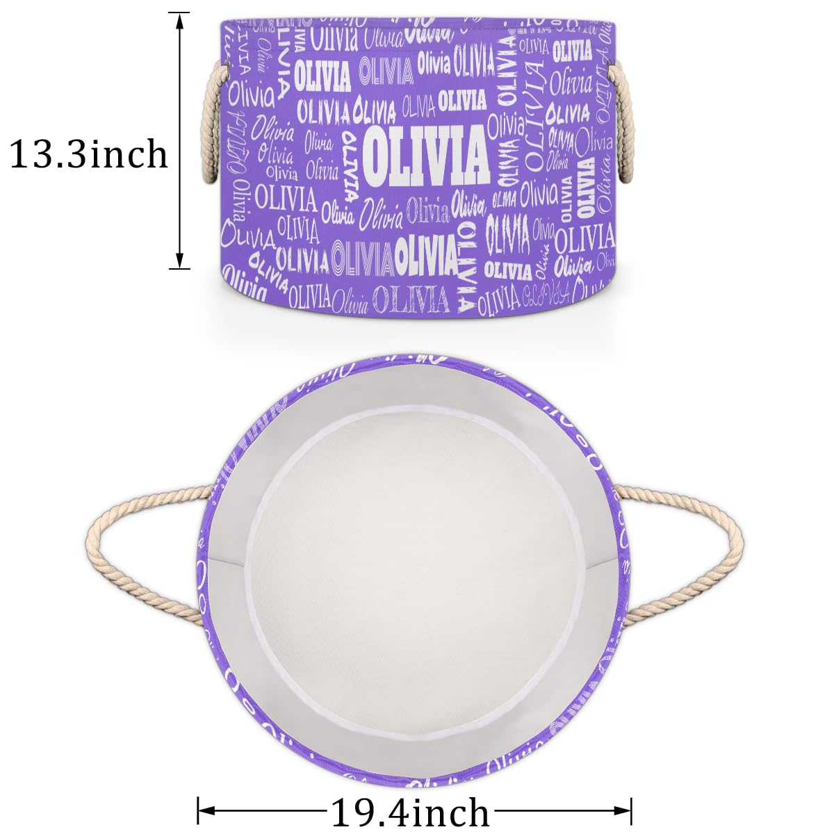 Personalized Round Laundry Hamper With Name For Women, Medium Purple Custom Nursery Baskets Cubes, Storage Dirty Clothes Laundry