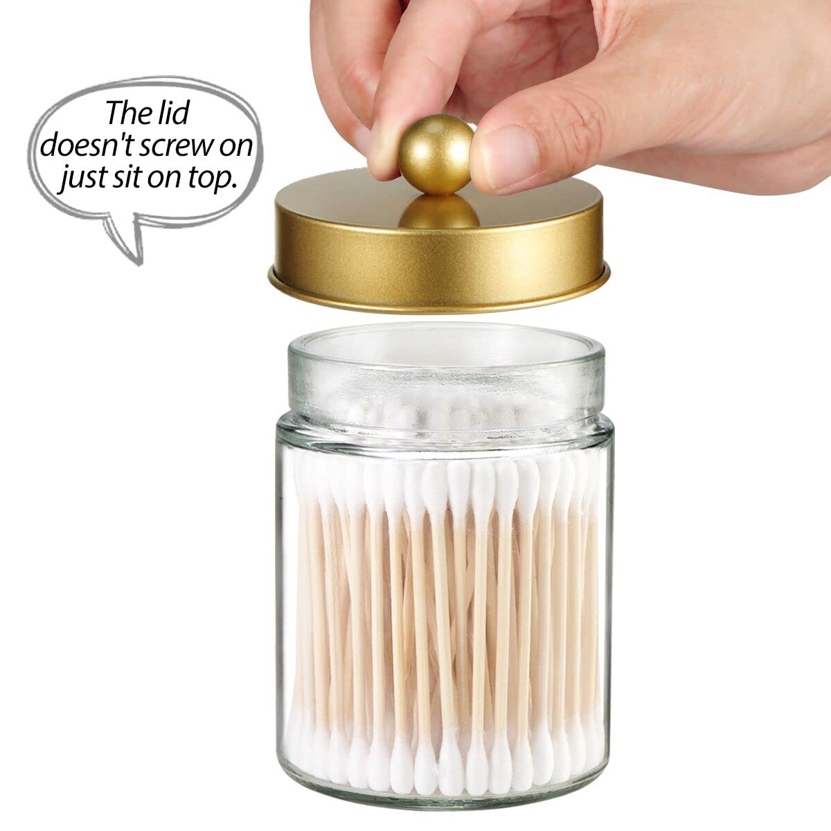 Apothecary Jar Canisters Bathroom Vanity Organizer - Qtip Holder Storage Organizer Countertop Canister-Stainless Steel Lids &Cut