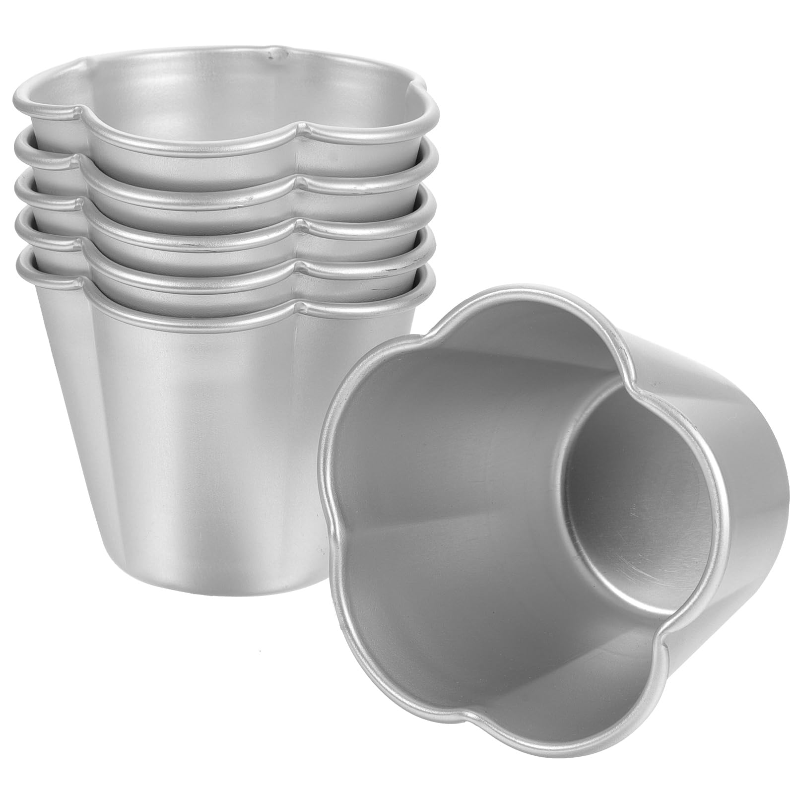 Sherchpry 6Pcs Flower Shape Pudding Moulds Aluminum Baking Cups Non Stick Round Nonstick Egg Tart Cupcake Muffin Cheesecake Moul