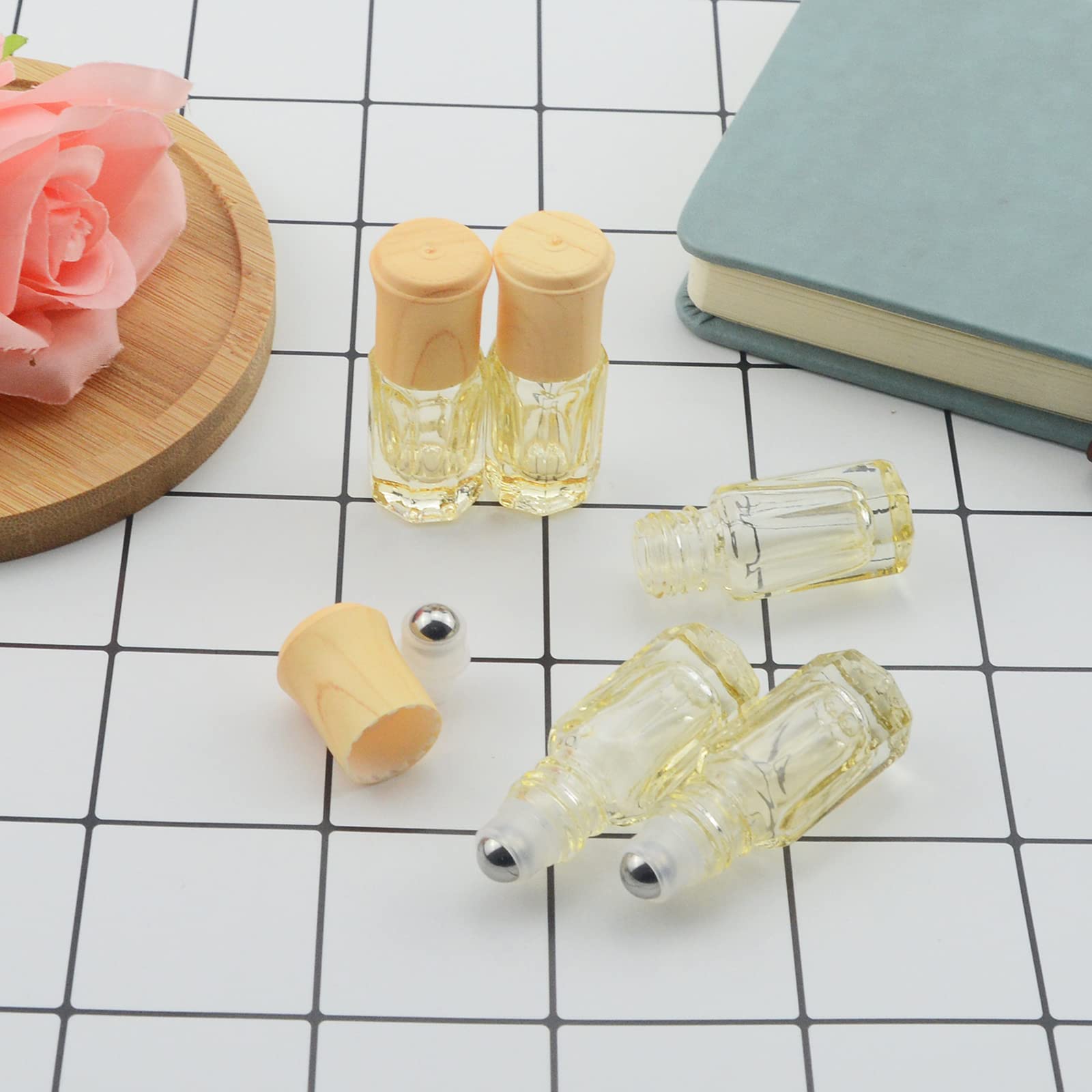 Wwolife 14Pcs 3Ml Yellow Glass Roller Bottles Mini Roll On Bottles Cosmetics Perfume Essential Oil Rolling Bottles Sample Vials