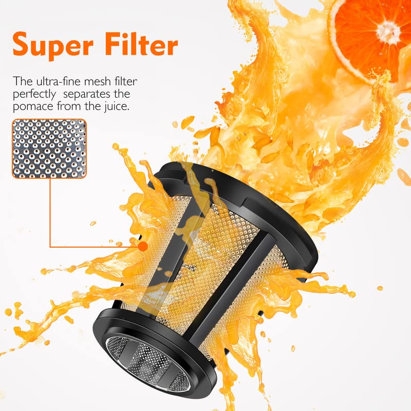 Masticating Juicer Machines  AMZCHEF Slow Cold Press Juicer with Reverse Function  High Juice Yield  Easy Clean with Brush Recipes for High Nutrient Fruits and Vegetables  Gray(Updated)