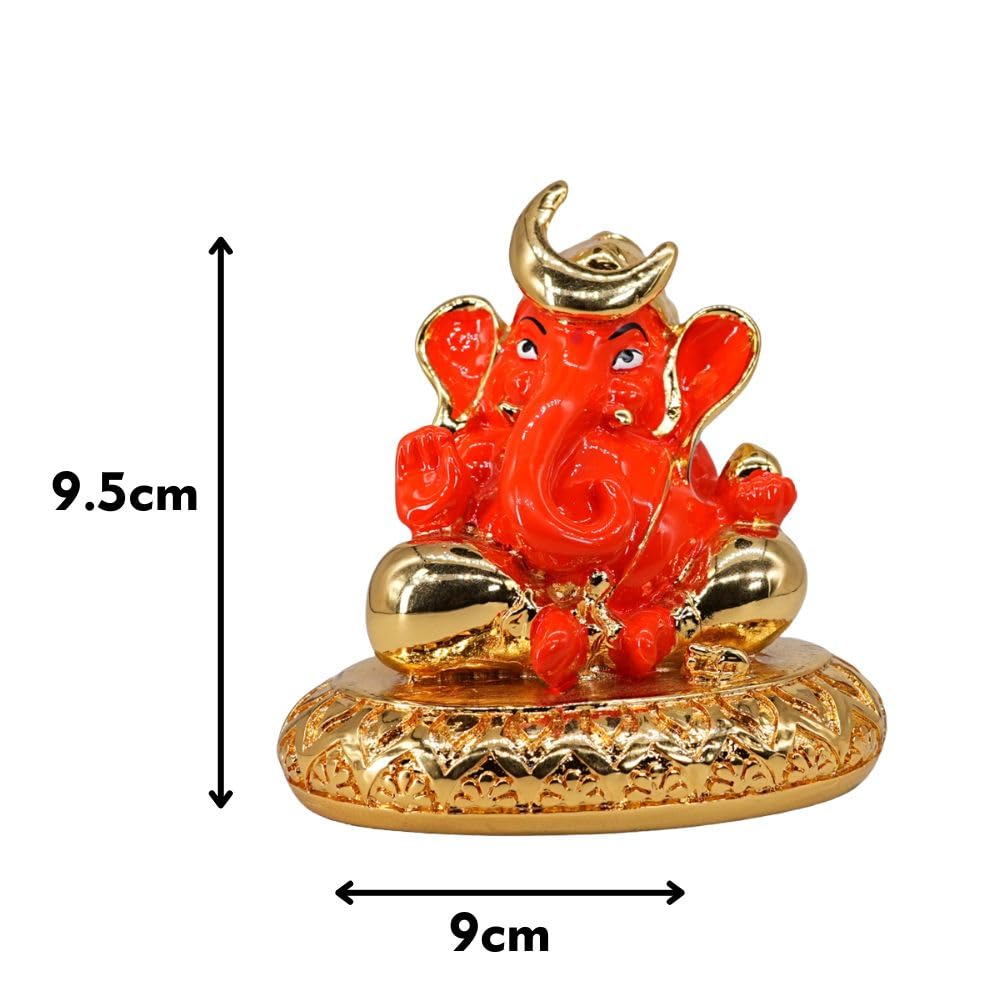 Aarya24Kt Gold Plated Chanda Ganesha With Base |Ganpati Idol For Car Dashboard, Office Desk & Home Temple | Prosperity & Protect