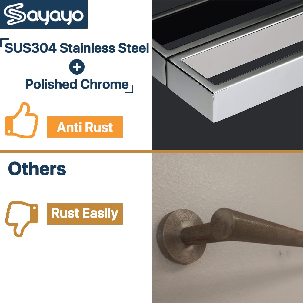 Sayayo Chrome Towel Bar For Bathroom, 10 Inch Hand Towel Ring Wall Mount Towel Holder Square Sus304 Stainless Steel