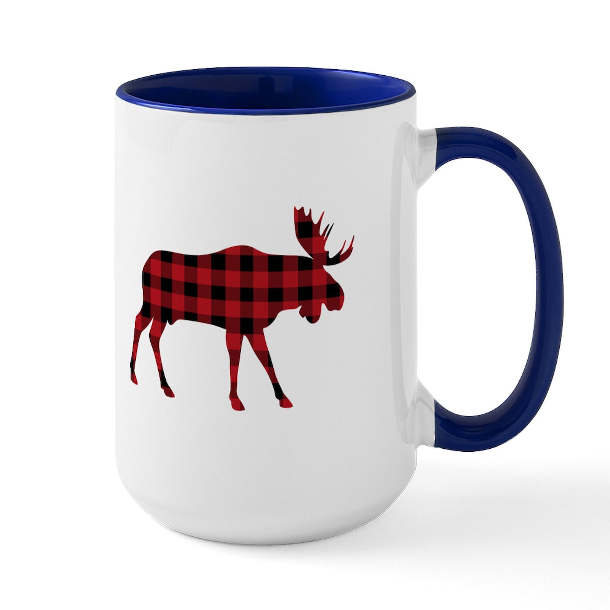 CafePress Plaid Moose Animal Silhouette Mugs 15 oz (444 ml) Ceramic Coffee Mug