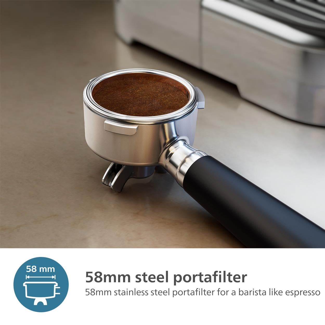Philips Barista Brew Semi Automatic Espresso Machine - Single & Double Espresso + Americano Button, 250G Bean Container + Grinde