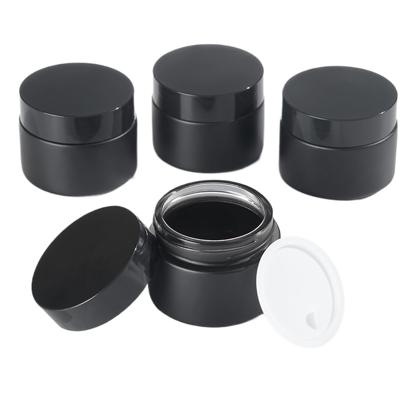 Overnews 2Oz Amber Glass Jar Travel Size, 4Pcs Empty Cosmetic Lotion Container With Black Lid & Spatula, Small Mini Jar For Beau