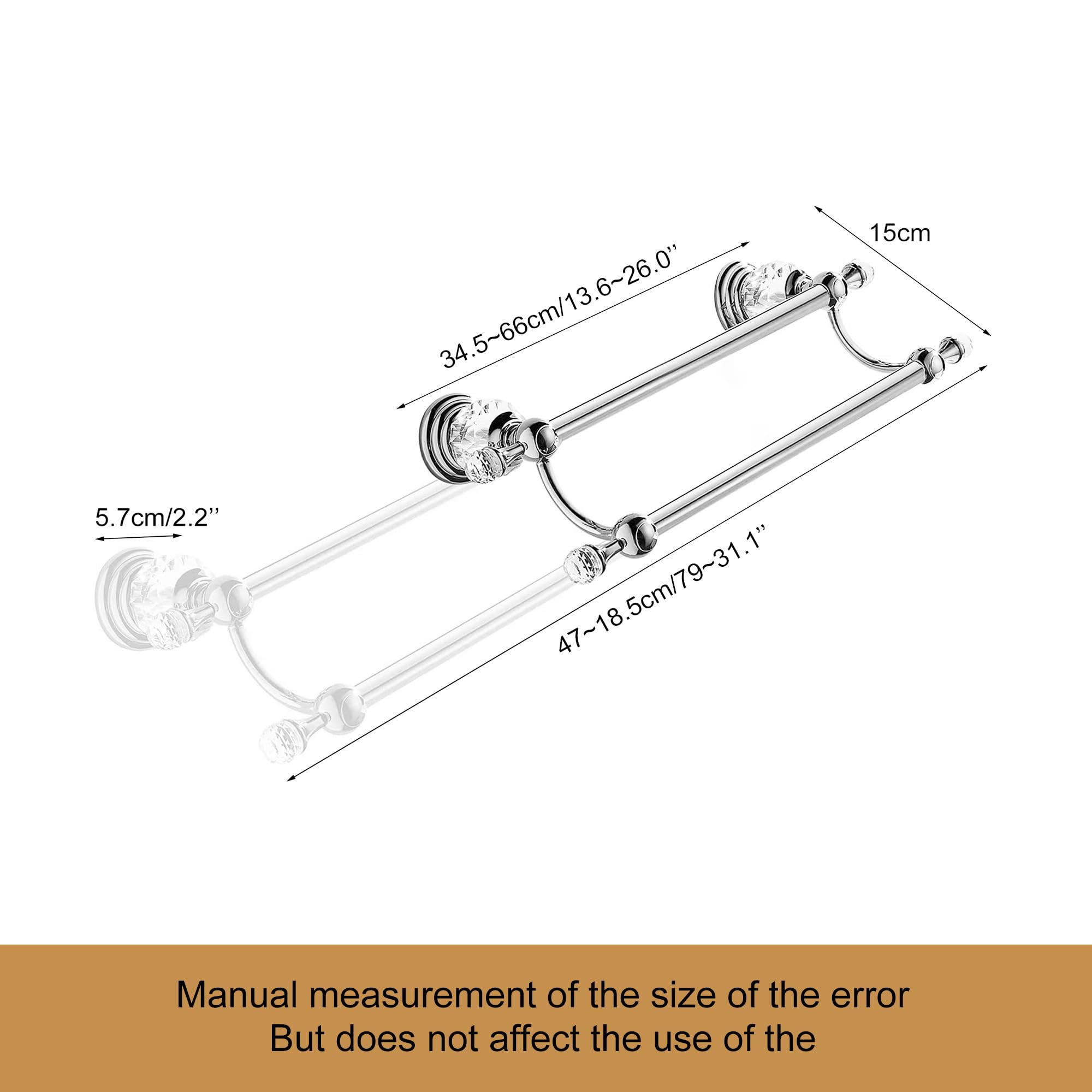 Chrome Double Towel Rack,Adjustable Towel Holder Silver Crystal Bathroom Towel Bar