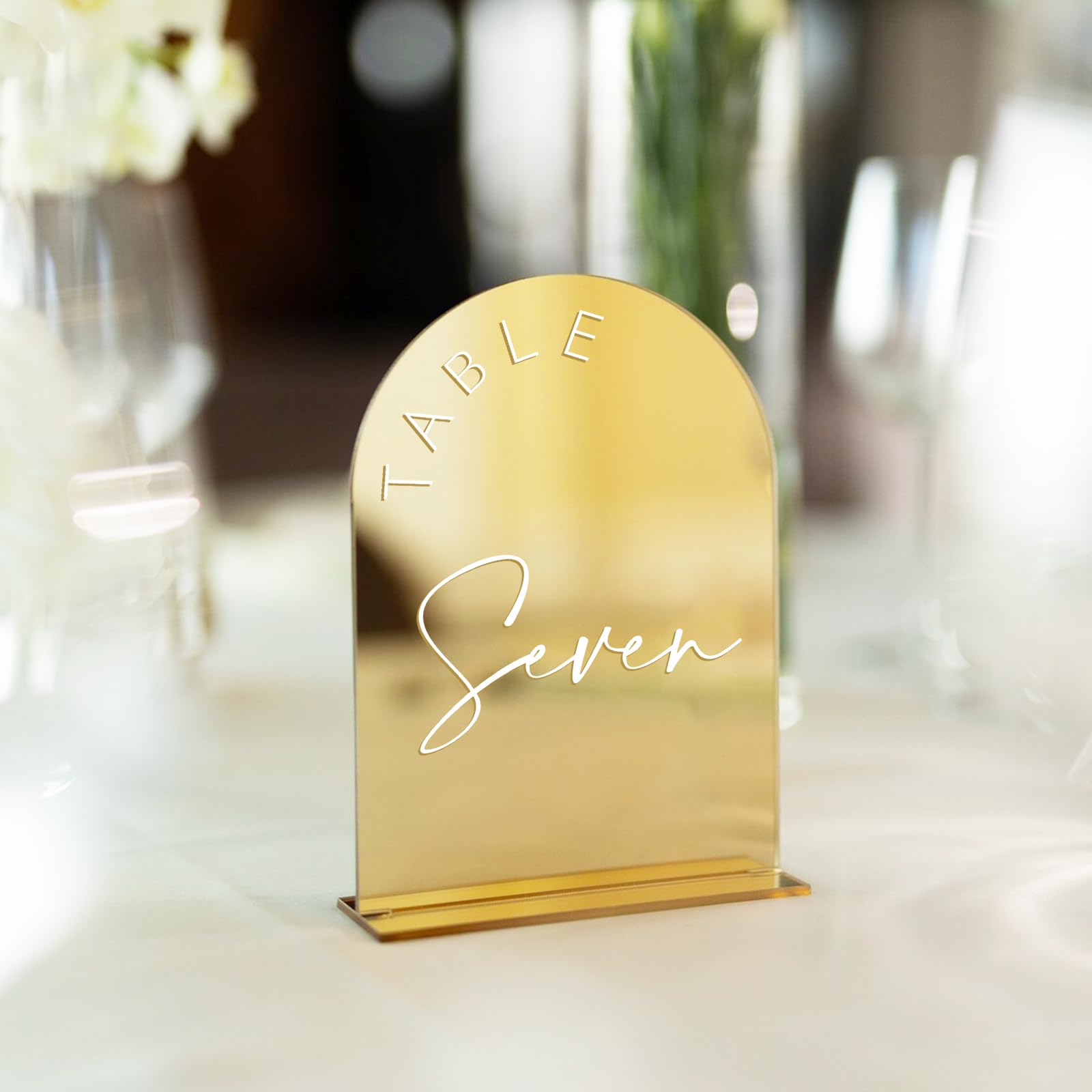 Gold Mirror Arched Wedding Table Numbers With Stands 1-10, 5X7 Inch Acrylic Arch Sign With Holder, Table Number 1-10, 5''X7'')