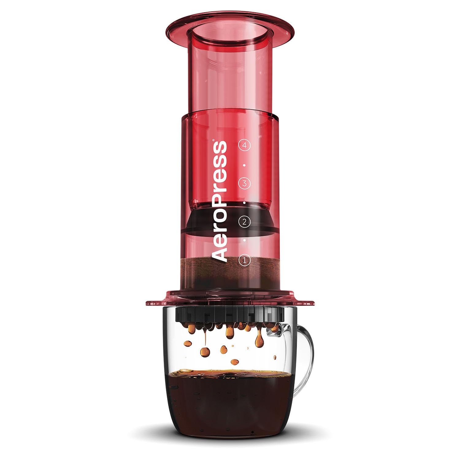 Aeropress Clear Red Coffee Press - 3 In 1 Brew Method Combines French Press, Pourover, Espresso, Full Bodied Coffee Without Grit