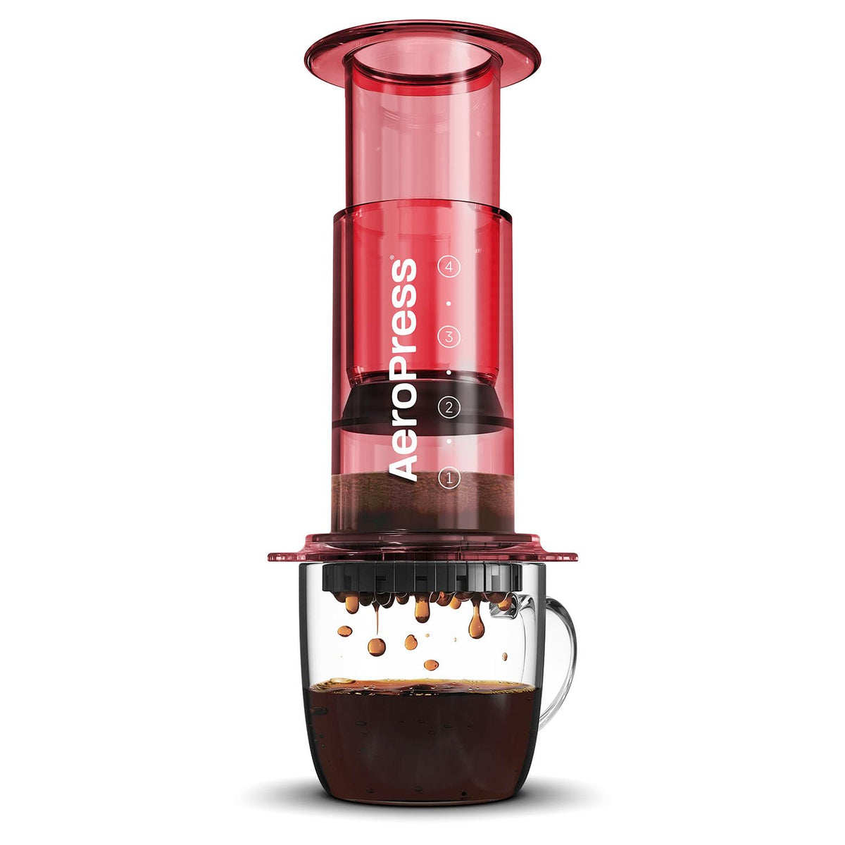 Aeropress Clear Red Coffee Press - 3 In 1 Brew Method Combines French Press, Pourover, Espresso, Full Bodied Coffee Without Grit