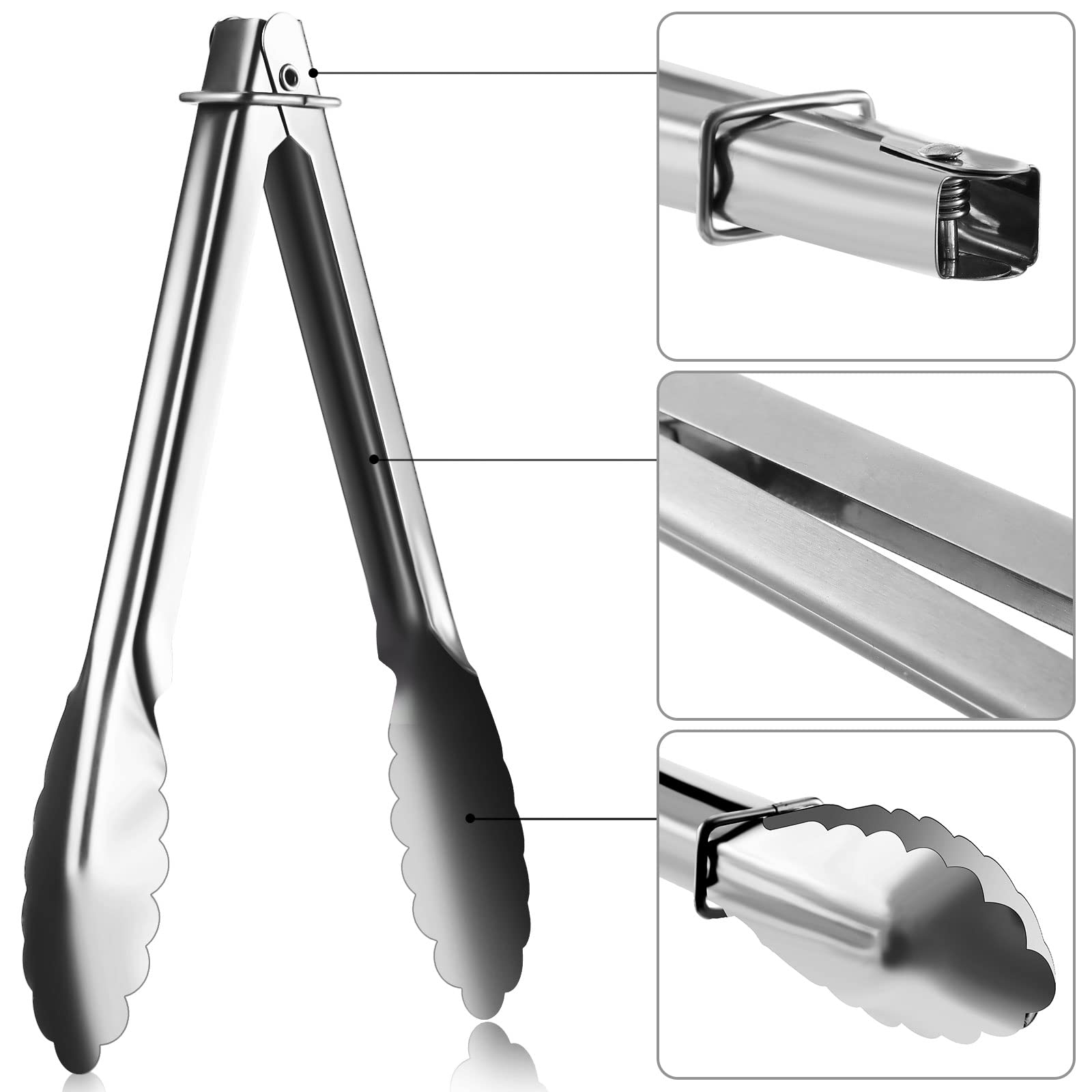 Seewey Set Of 50 Stainless Steel Serving Tongs 7 Inch Cooking Tongs With Sliding Rings Small Clam Shell Metal Tongs Non Slip Foo
