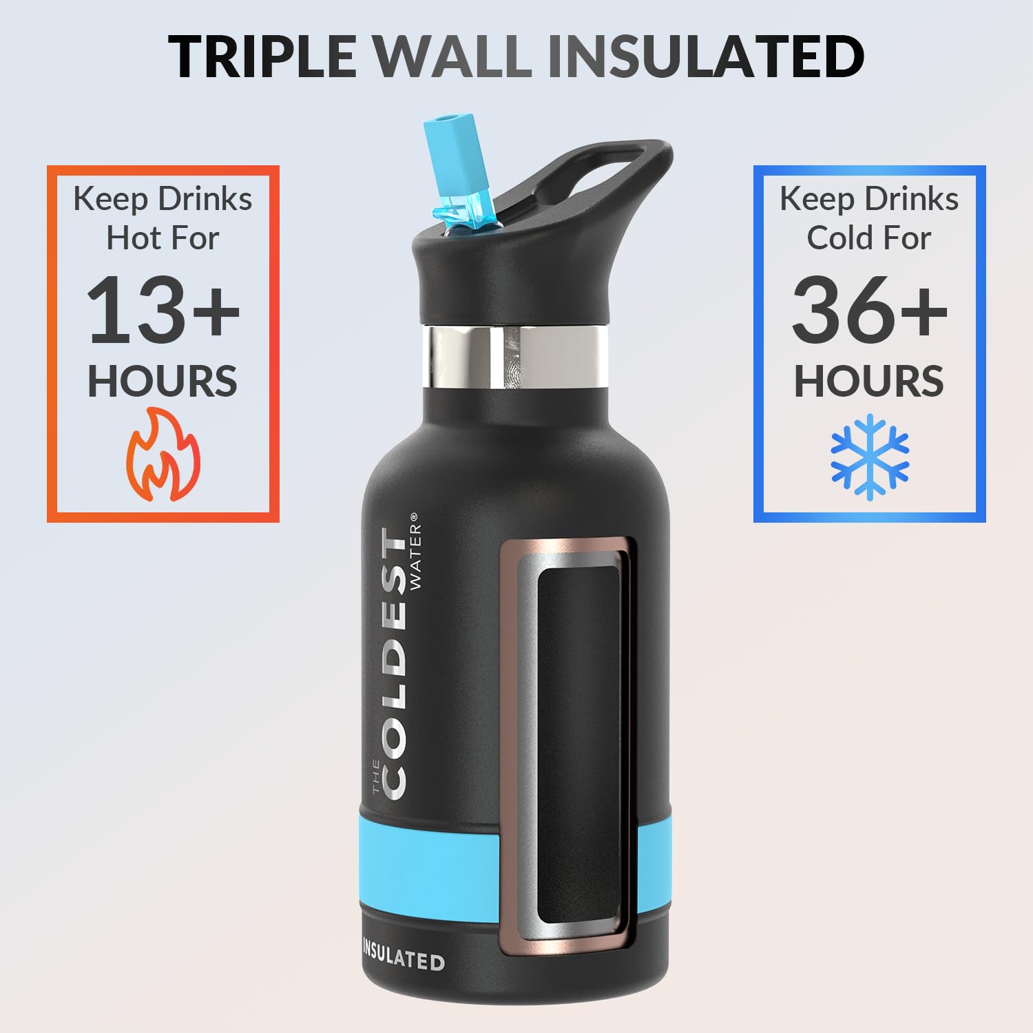 Coldest Water Bottle with Standard Mouth Straw Lid Metal Thermos Vacuum Insulated Stainless Steel l Reusable Leak Proof Cupholder Flask (12 oz  Stealth Black)