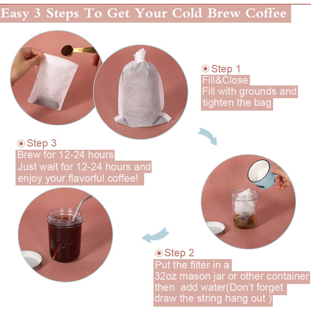Yql Cold Brew Coffee Filter,50Pcs 4X6 Inch No Mess Cold Brew Coffee Bags Disposable Mesh Brewing Bags Tea Filter Bag For Cold Br