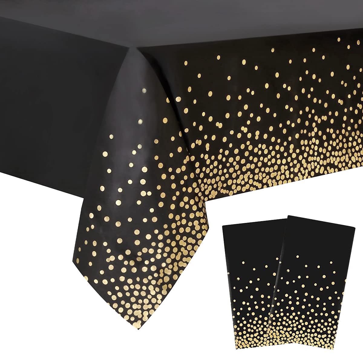 Jepeux 2 Packaging Black And Gold Plastic Tablecloth, 54 Inch X108 Inch Rectangular Disposable Dot Party Table Cover, Suitable F
