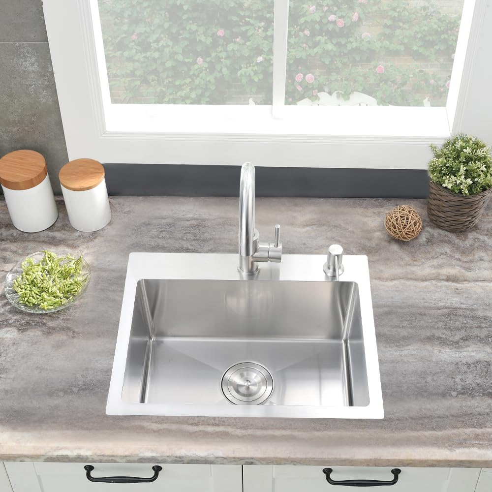Jshozzy 20 Drop In Kitchen Sink, 20'' X 16'' Kitchen Sink Drop In 16 Gauge Stainless Steel Kitchen Sink Top Mount Small Single B