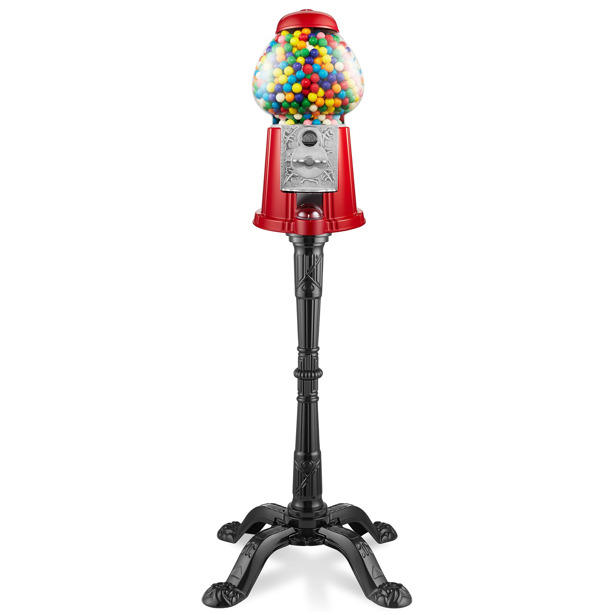 Olde Midway 15'' Gumball Machine With Stand - Red, Vintage-Style Bubble Gum Candy Dispenser With Glass Globe And Metal Base
