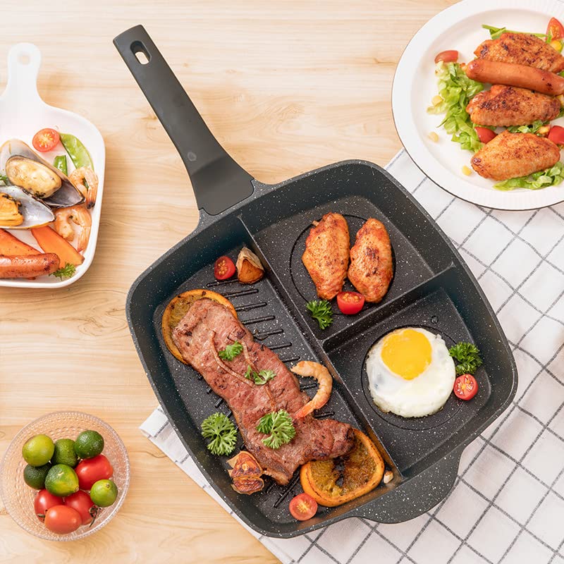 Oncarnival 3-In-1 Non Stick Frying Pan Crepe Maker Pan Cooking Wok Pot (Black)