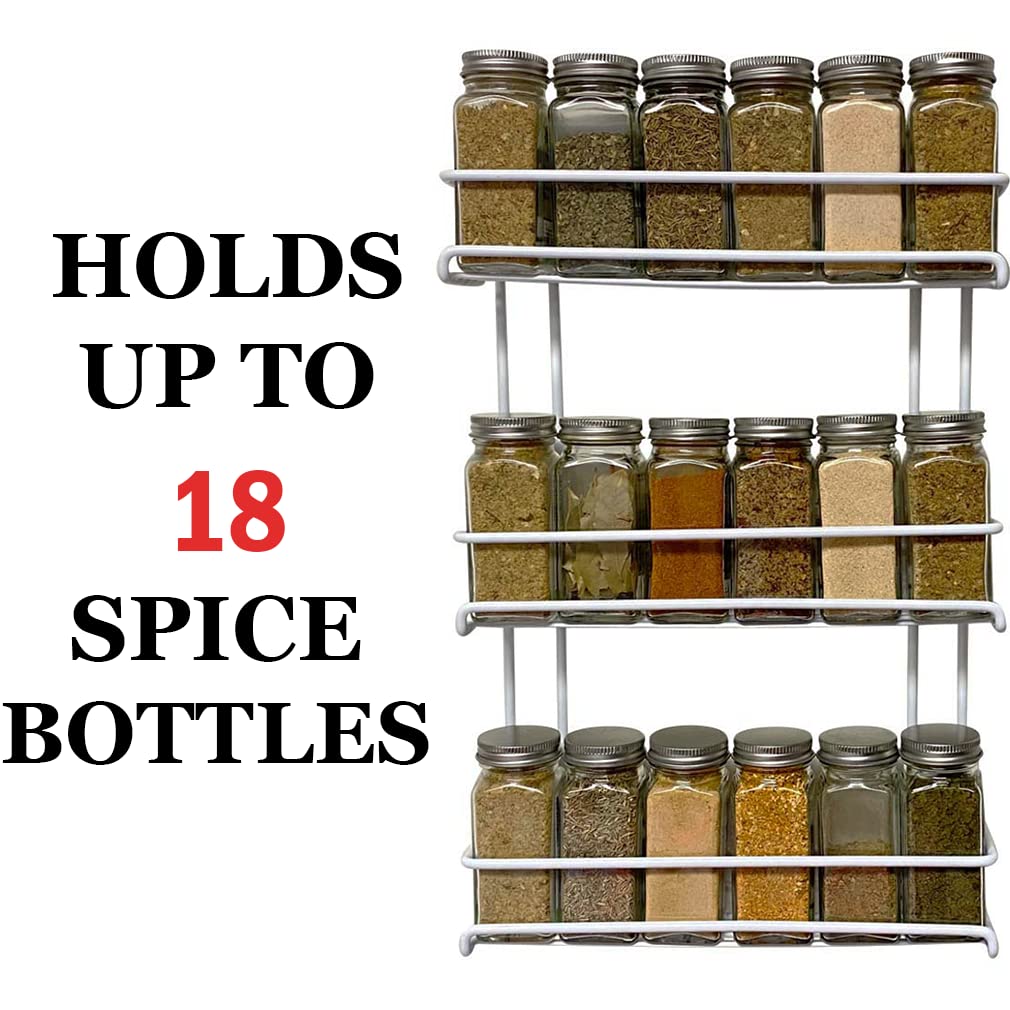 Evelots 3-Tier Spice Rack-Door/Wall Mounted-Sturdy Coated Metal-Up to 18 Bottles