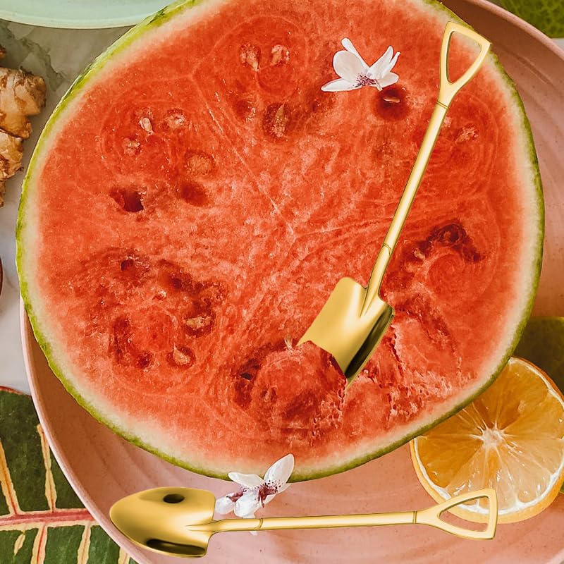 Golden Shovel Spoons For Desserts Coffee Tea Shovel Spoon Set Grapefruit Spoons Set Of 2 Flat Watertermelon Ice Cream Spoons Gif