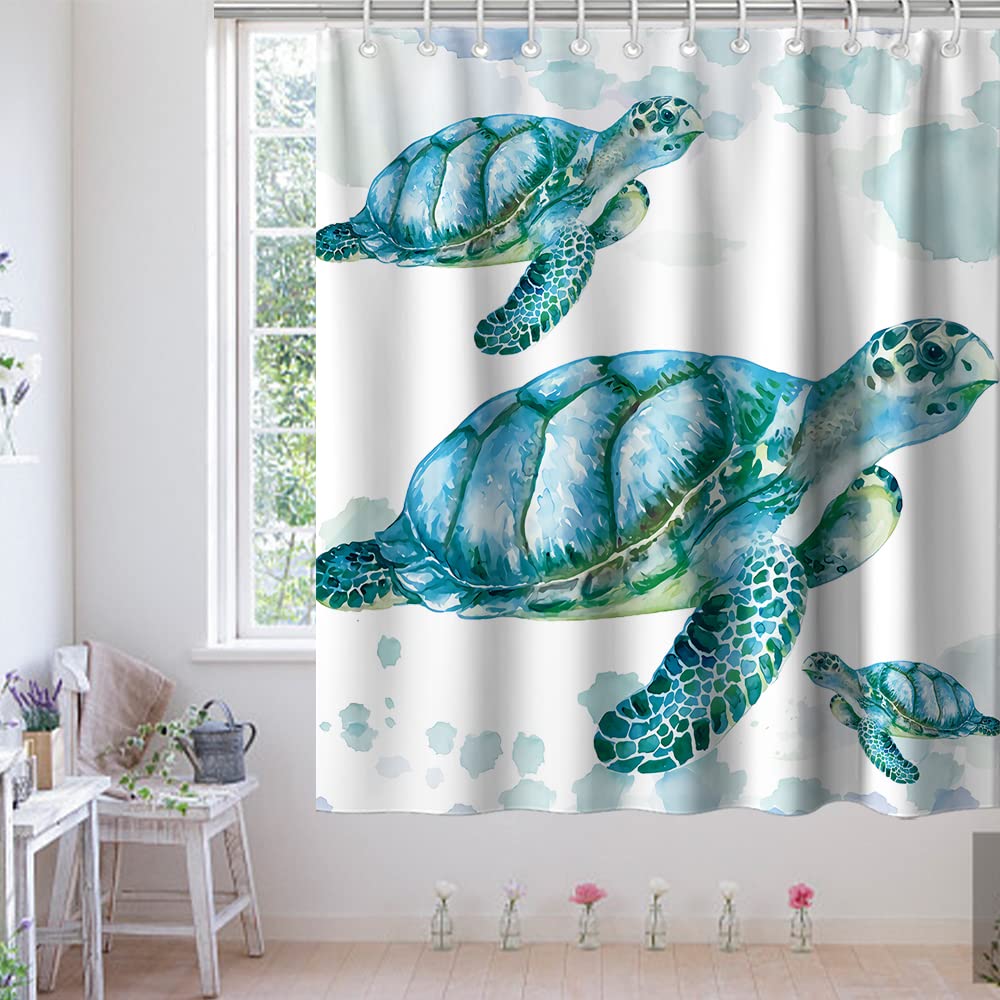 Final Friday Beach Nautical Sea Turtle Theme Fabric Shower Curtain Sets Ocean Family Bathroom Decor With Hooks Waterproof Washab