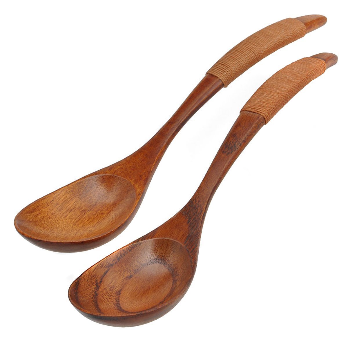 Lasenersm 2Pcs Vintage Chinese Style Handcrafted Wooden Soup Spoon Tableware Dinnerware Color Random