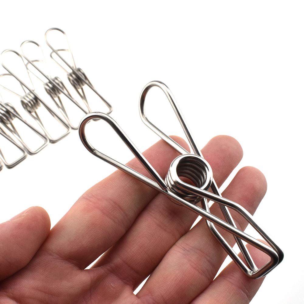 Hahiyo Clothespins Chip Clips All Metal Stainless Steel No Rust Stains Strong Grip In Heavy Wind 3.4 Inches 14 Pack Extra Large