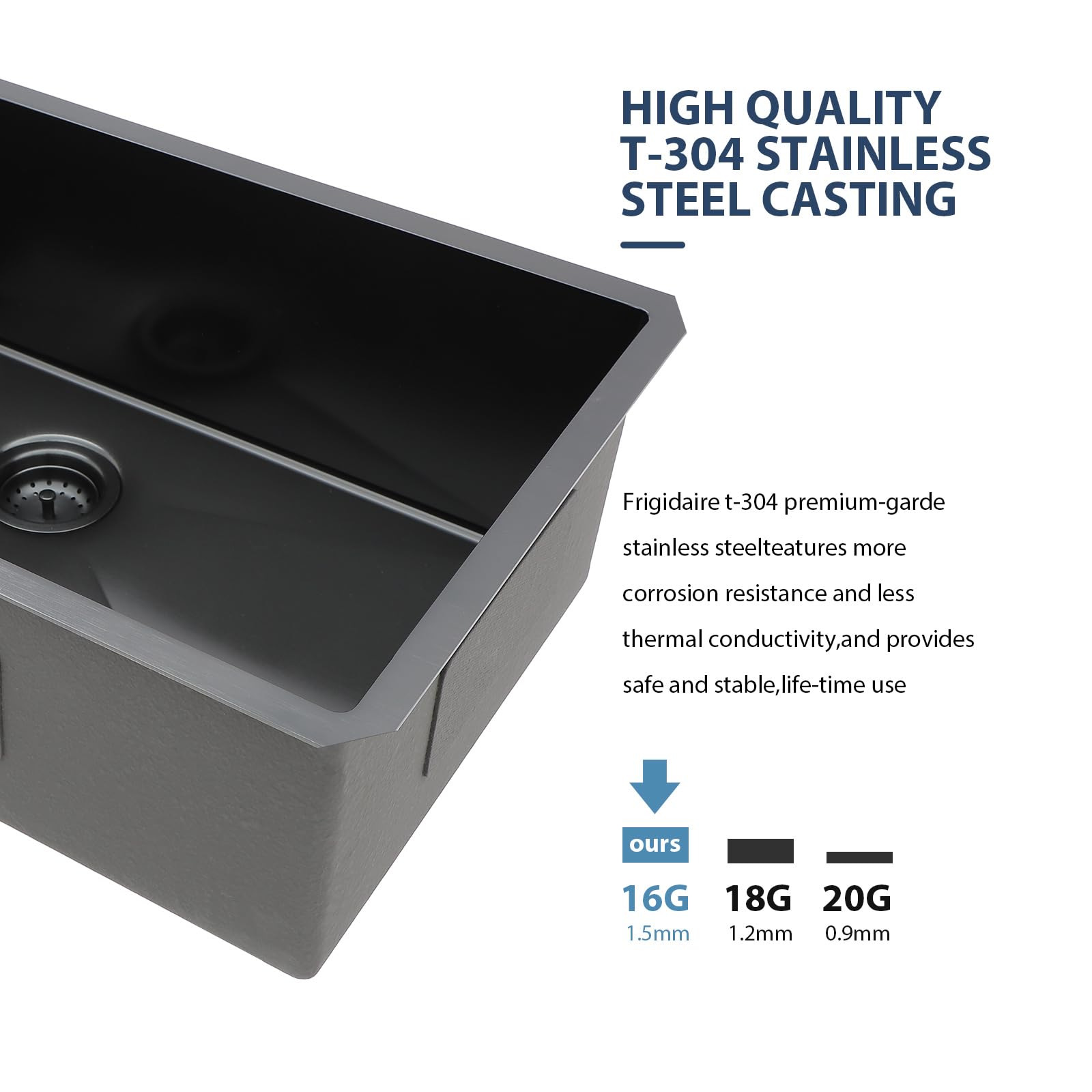 Lordear 30 Black Stainless Steel Kitchen Sink - 30X18 Inch Kitchen Sink Undermount 16 Gauge Stainless Steel Gunmetal Black Singl