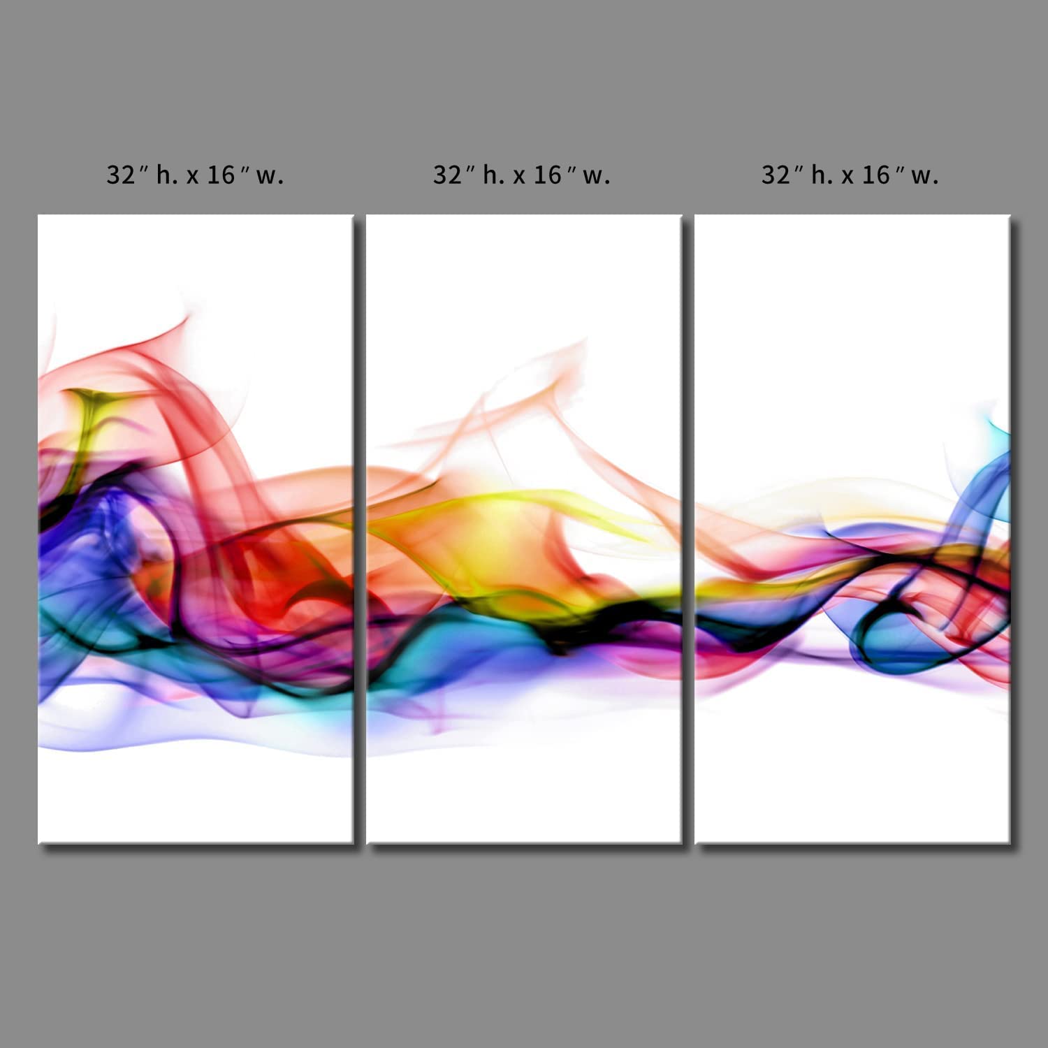 3 Panel Wall Art Fresh Look Color Abstract Smoke Colorful White Background Painting Pictures Print On Canvas Abstract The Picture for Home Modern Decoration (Stretched by Wooden Frame Ready to Hang)