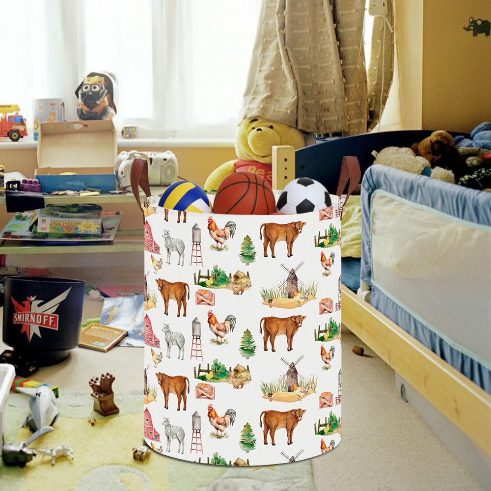Hkec 19.7 Laundry Basket,Kids Dirty Clothes Hamper,Waterproof Toys Storage Bin,Room Decor,Gift Baskets,Nursery Hamper(Farm)