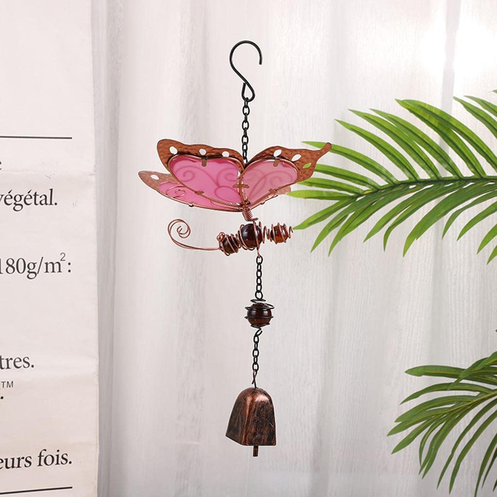 Merishopp Luminous Wind Chimes Cute Outdoor Indoor Butterfly Shaped Yard Birthday Gift Pink Bells