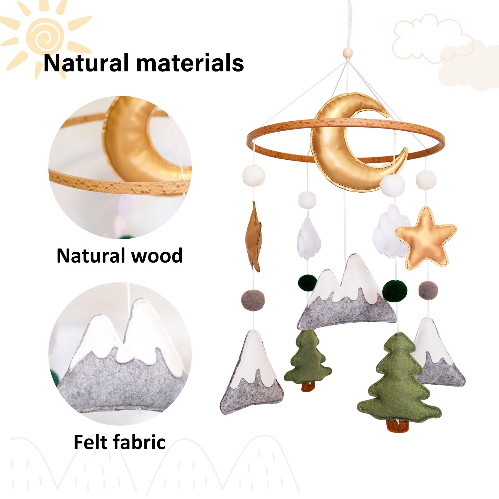 Woodland Baby Crib Mobile, Mountain Mobile for Crib for Boys & Girls, Neutral Nursery Mobile, Baby Shower Gift, with Moon, Trees