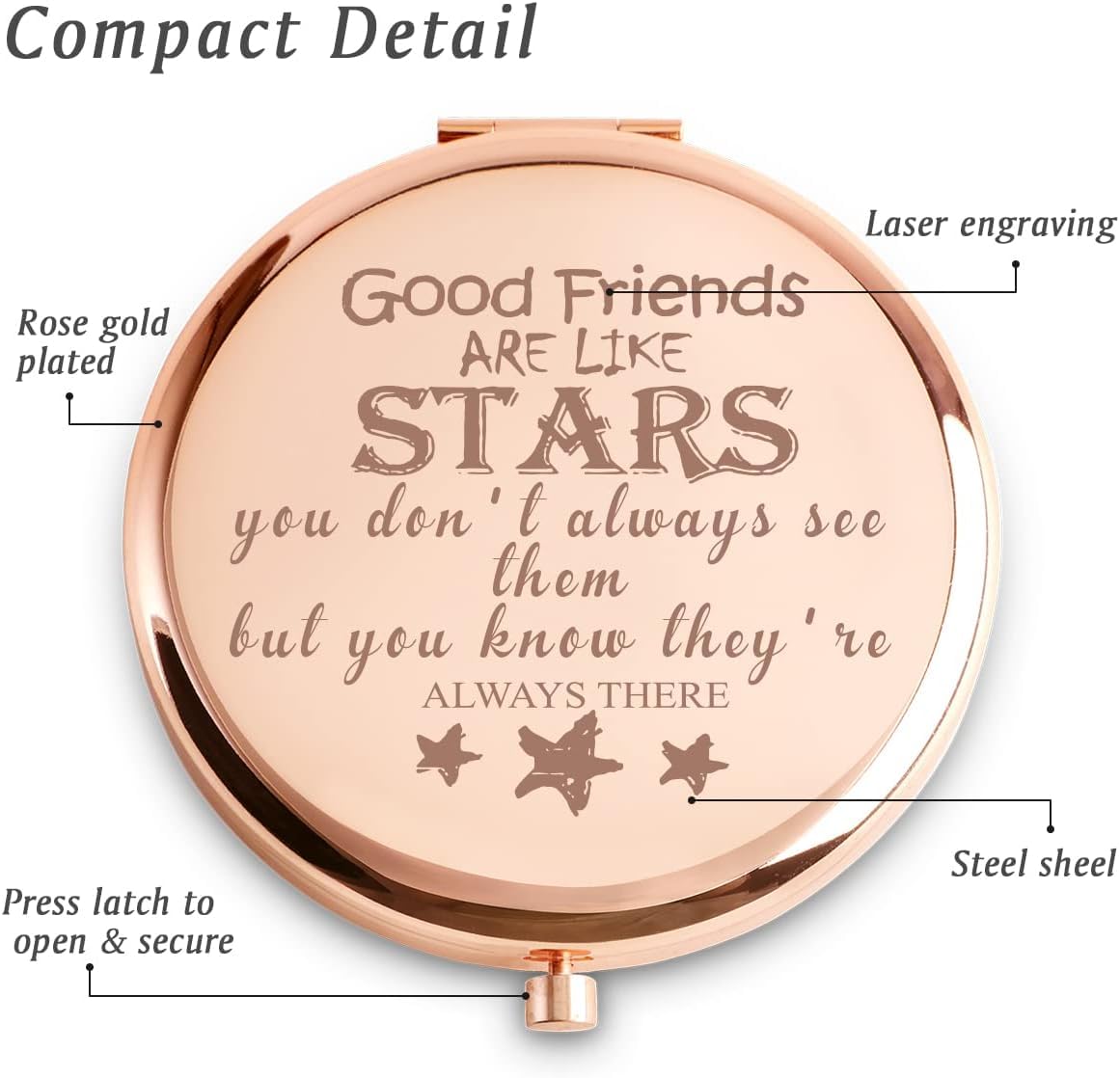 Friendship Gifts For Women Teen Girls, Basket Stuffers, Personalized Engraved Compact Mirrors, Unique Female Friends Presents Fo