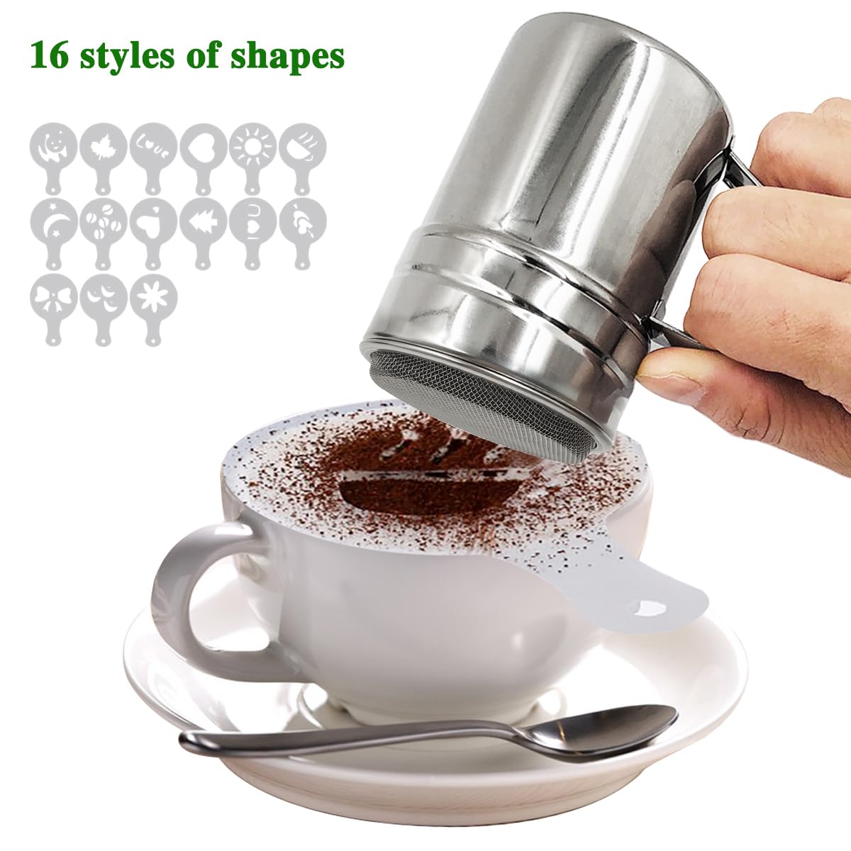 Powdered Sugar Shaker Duster With Handle, Senhai 2Pcs Stainless Steel Powder Shakers For Sugar Pepper Cinnamon Powder Flour With