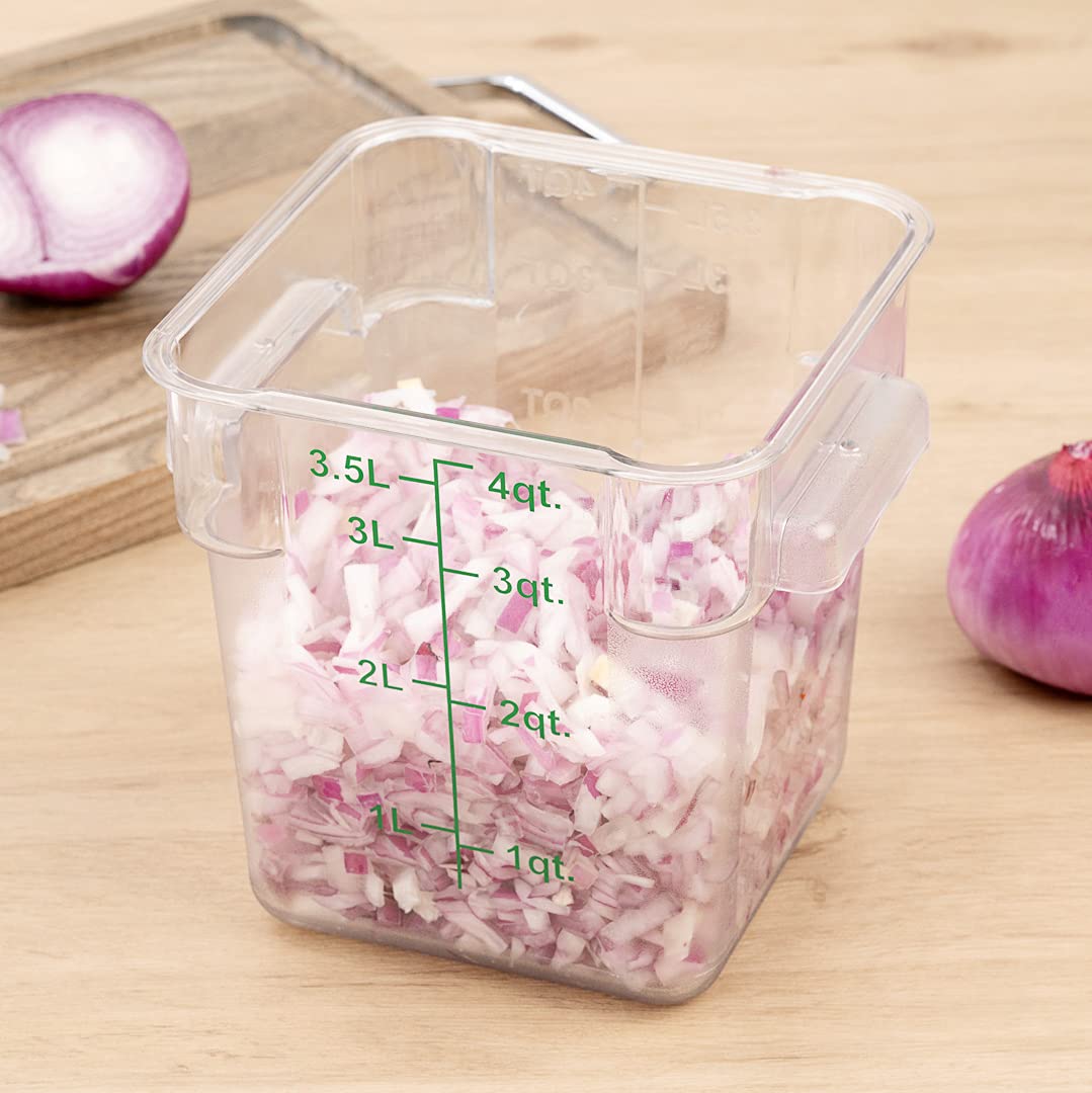 Restaurantware Met Lux 4 Quart Brine Bucket, 1 Square Marinating Container - With Volume Markers, Built-In Handles, Clear & Gree