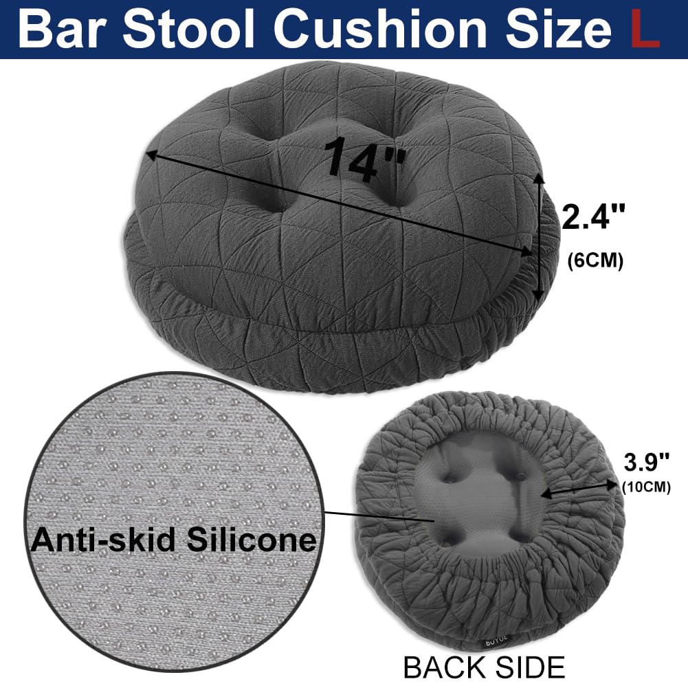 Buyue Seat Cushion For Round Bar Stool, Dia.14 Luxury Fashion Jacquard With Anti-Skid Silicone Bar Stool Cushion Padded (Dark Gr