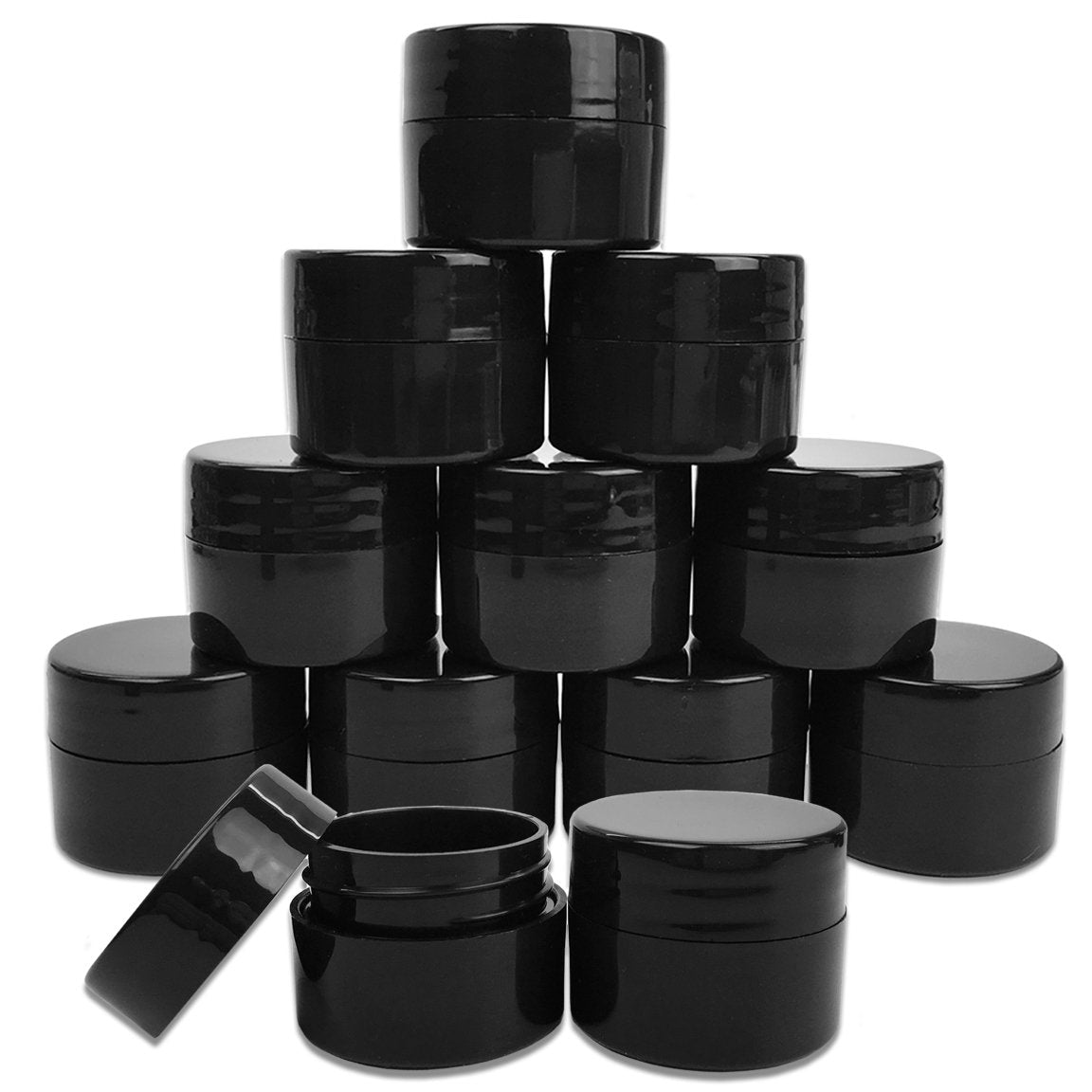 Beauticom 12 Pieces 7G/7Ml (0.25Oz) Black Sturdy Thick Double Wall Plastic Container Jar With Foam Lined Lid For Lotion, Creams,