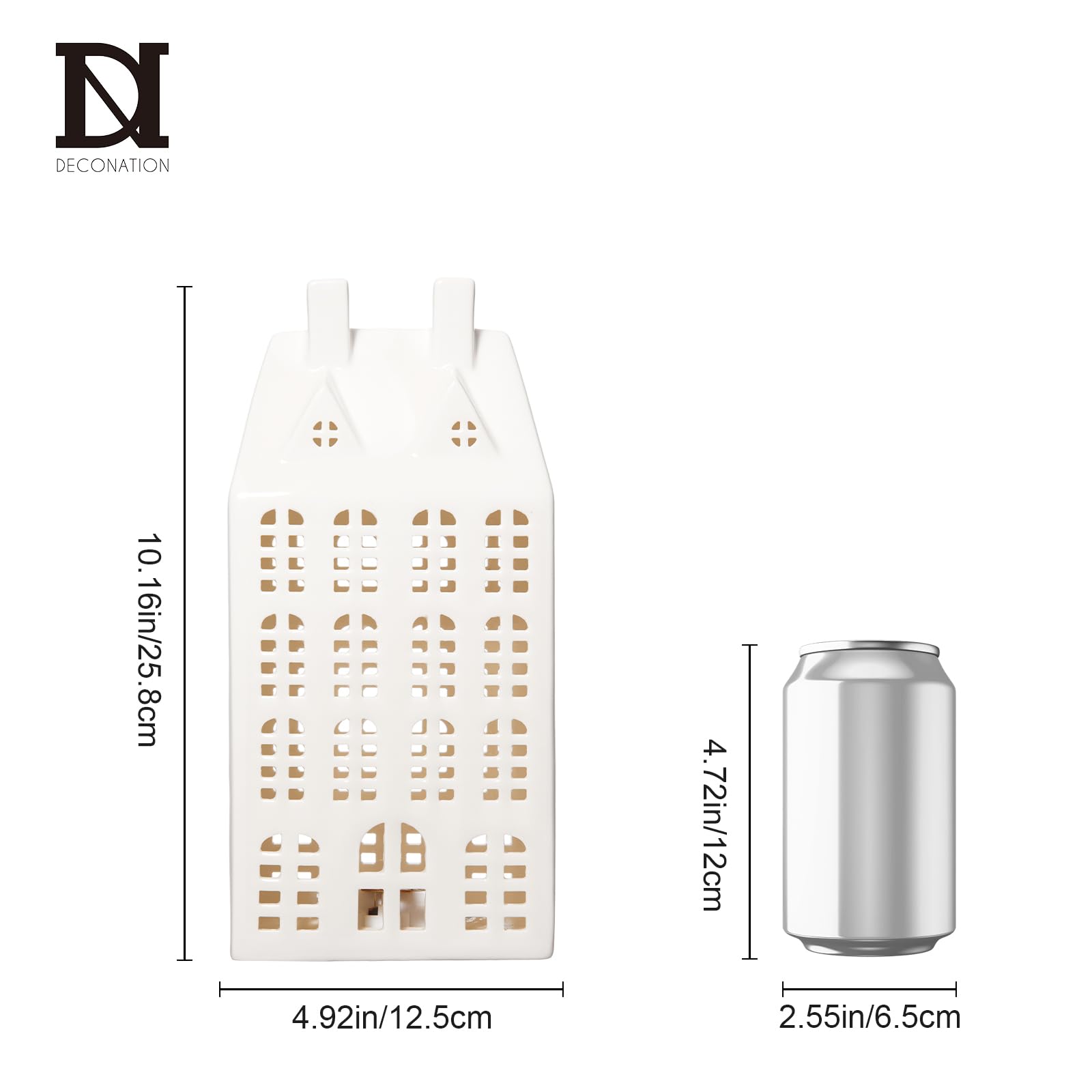 DN DECONATION Light Up Christmas Village House, White Ceramic House Decor with Lights, Modern Christmas Town Building Decoration