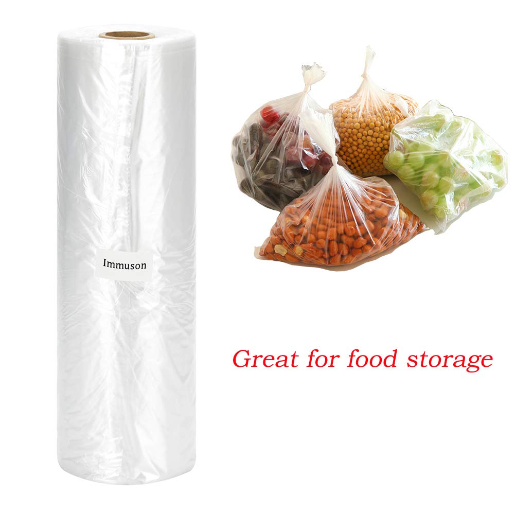 Immuson 12'' X 20'' Plastic Produce Bag On A Roll Food Storage Bags Clear Plastic Produce Bag For Fruits, Vegetable,Bread, Kitch