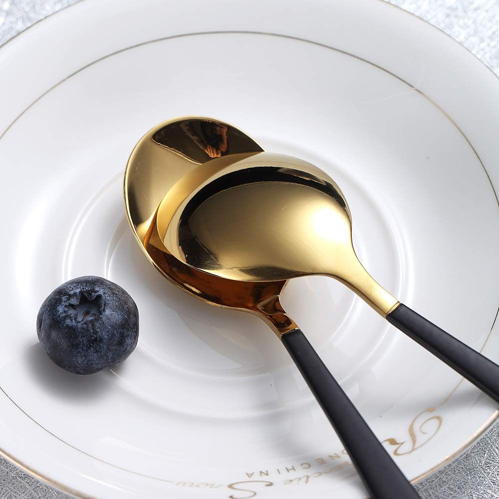 Teaspoons 6 Pieces Black And Gold Plating Coffee Spoons  Homquen 6.3'' Modern Design Stainless Steel Tea Spoons Set  Small Spoon Silver Dishwasher Safe
