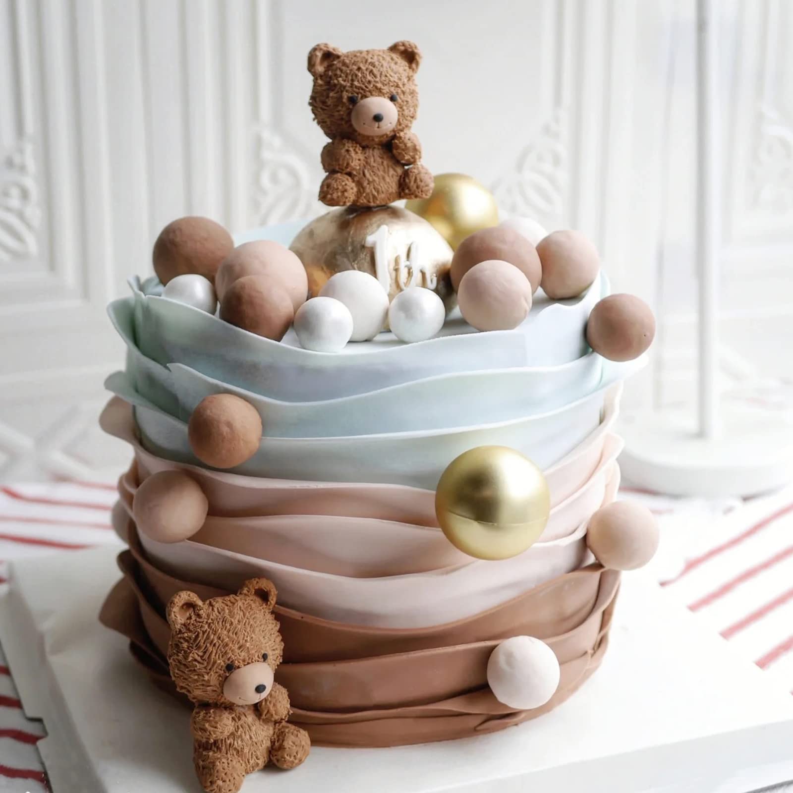 Ikojing Large Luxury Teddy Bear Fondant Silicone Molds, 4-Pack Baby Shower Party Cake Decorating Molds, Diy Chocolate Candy Baki