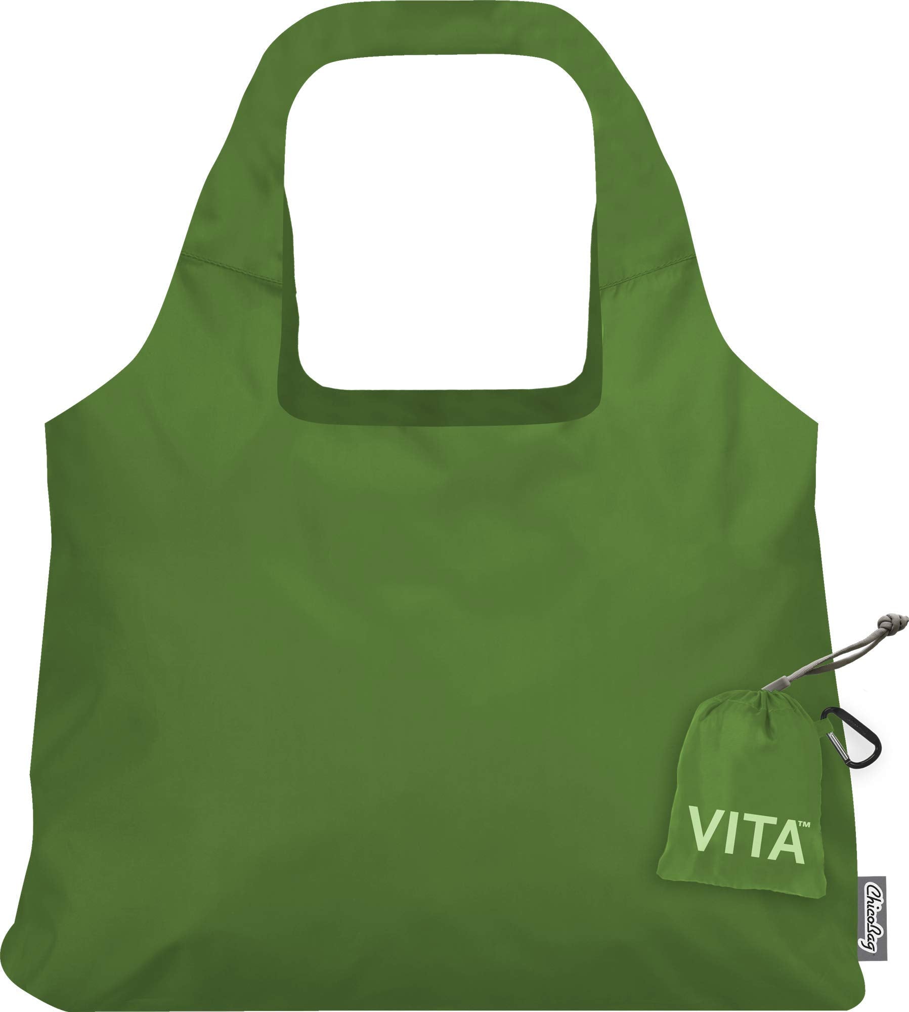 Chicobag Vita Reusable Shopping Bag With Attached Pouch And Carabiner Clip, Compact, Designer Shoulder Tote, Pale Green