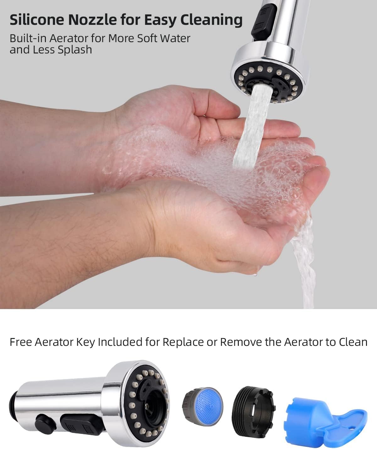 Hibbent Pull Down Kitchen Faucet Head Replacement  3 Function Sink Faucet Sprayer Head Nozzle with 10 Adapters  Compatible with Moen  American Standard  Delta  Kohler Faucets  Chrome