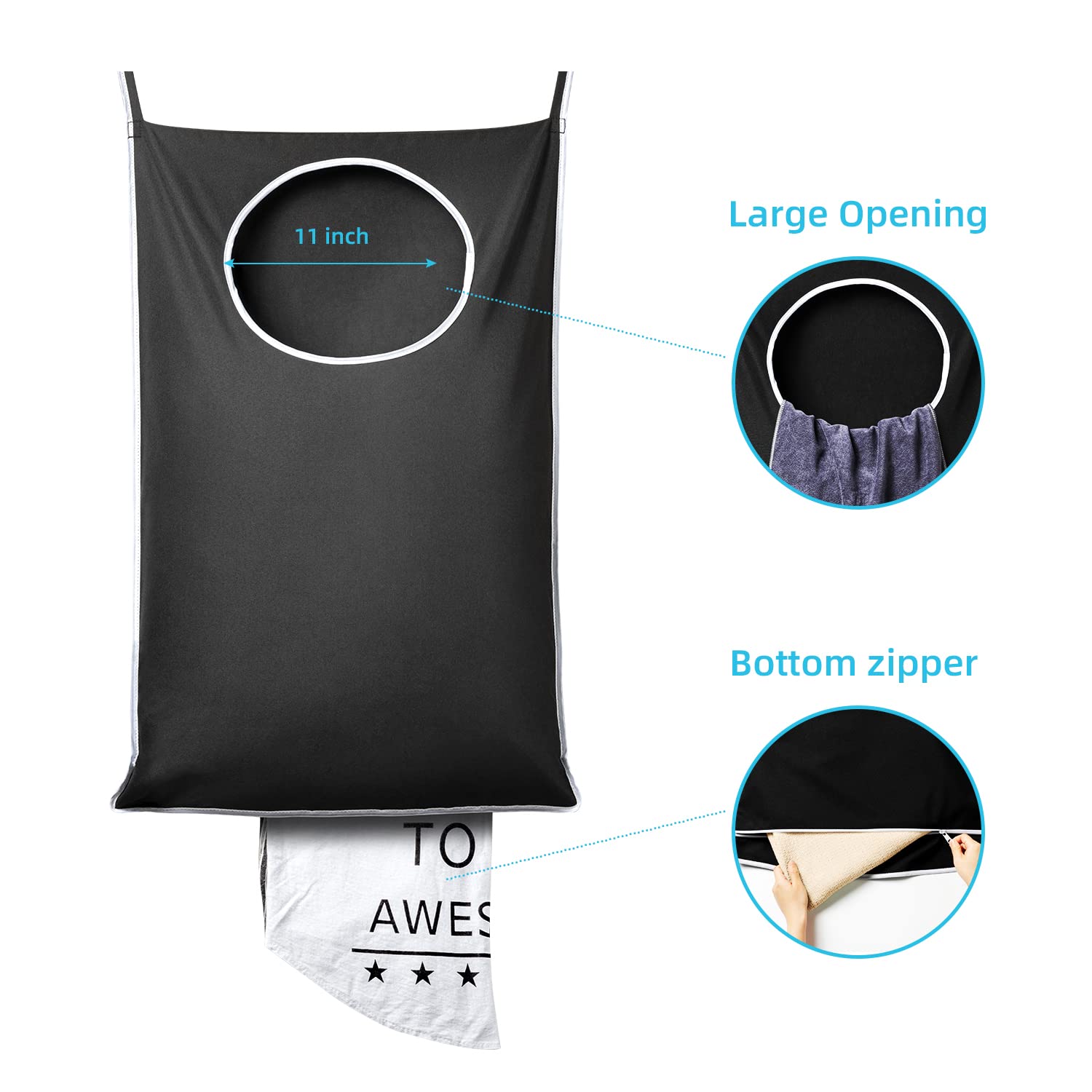Keepjoy Xl Black Door Hanging Laundry Hamper,Xl Hanging Hamper Bag With Large Opening And 2 Strong Hooks For Whole Family Dirty