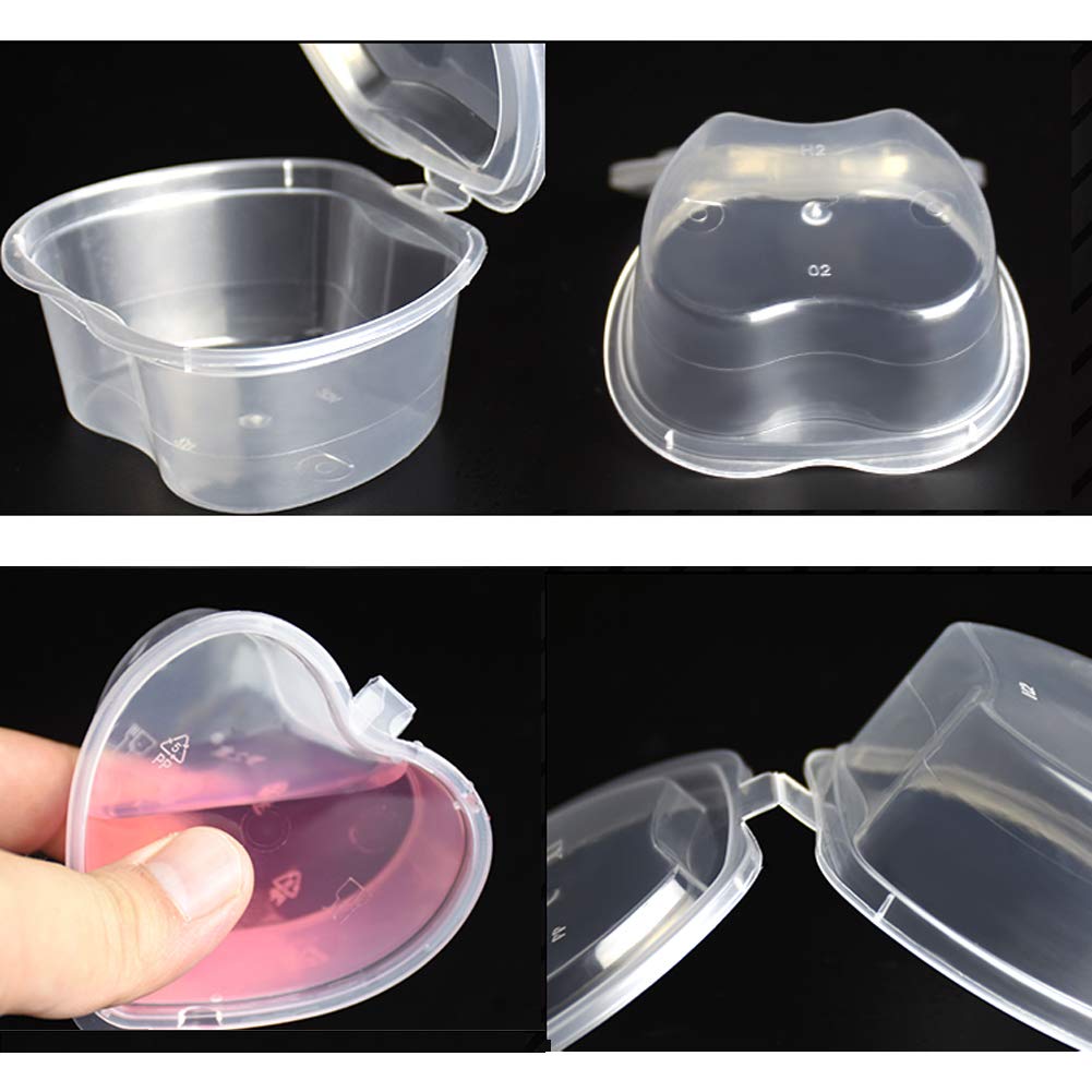 Mollensiuer 50 Pcs Plastic Sauce Cups Heart-Shaped Souffle Cups Heart Shaped Storage Containers Plastic Box With Lids Sauce Cups