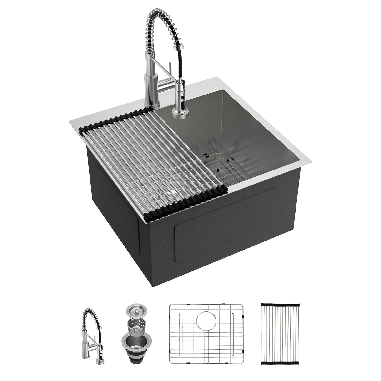 Lordear Drop In Laundry Sink with Faucet 22x22x12 Topmount Utility Sink 16 Gauge Stainless Steel Single Bowl for Laundry Room